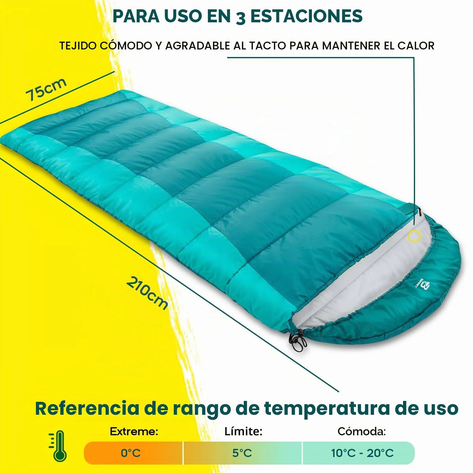 Bessport Saco de Dormir para Camping 3-4 Estaciones -8 °C – 20 °C | Saco de Dormir de Invierno Ligero, Impermeable y cálido para Adultos, mochilero, Camping, Senderismo y Viajes