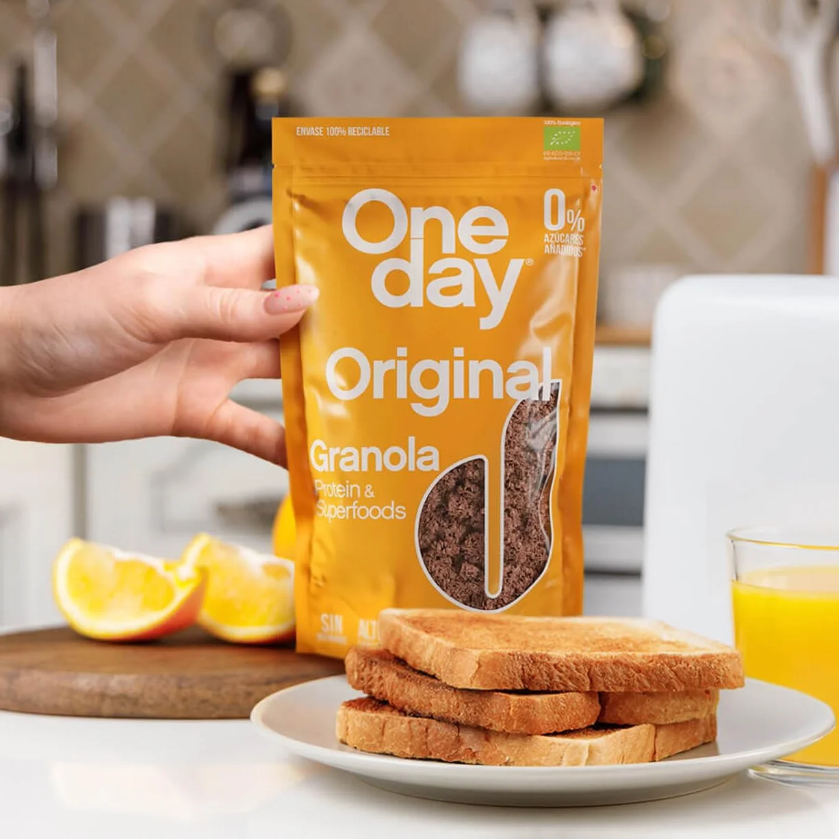 ONE DAY Granola Ecologica Sin Azucares Añadidos Alto en Proteína con Superfoods Pack 6 x 300g