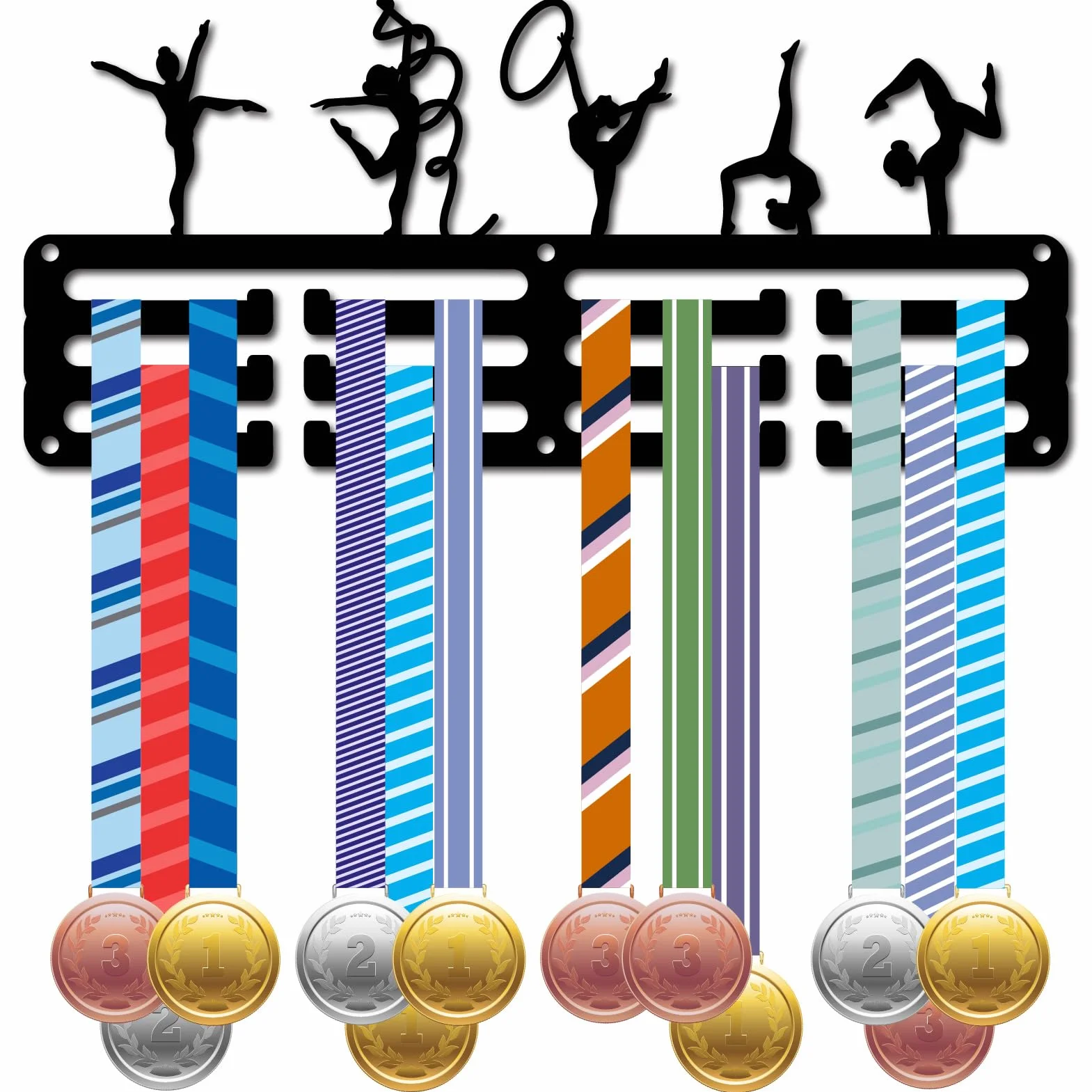 CREATCABIN Soporte Medallas Gimnasia Colgador de Pared Metal 12 Ganchos Negro 29x13cm