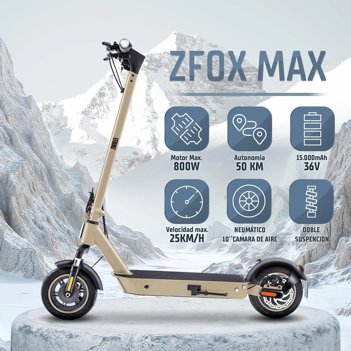 Patinete Eléctrico Adultos Homologado DGT 800W 50km Autonomía IP54 Ruedas 10" Llave NFC Intermitentes Doble Suspensión Frenos AER