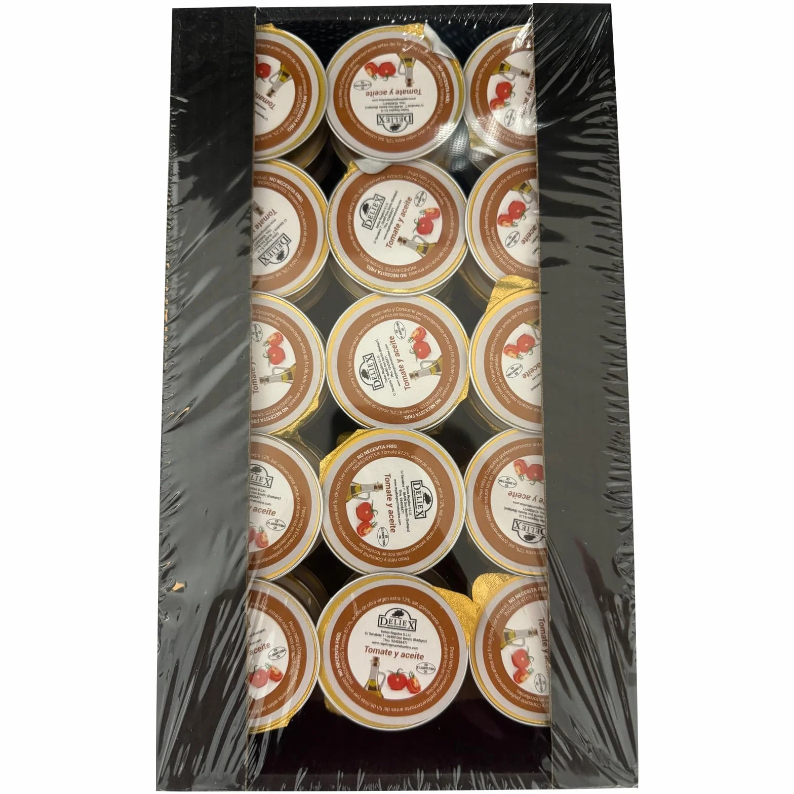 Deliex - Monodosis de tomate y aceite 45 unidades x 25 gr, Desayuno tradicional Extremeño en pequeñas latas de aceite de oliva virgen extra y tomate triturado