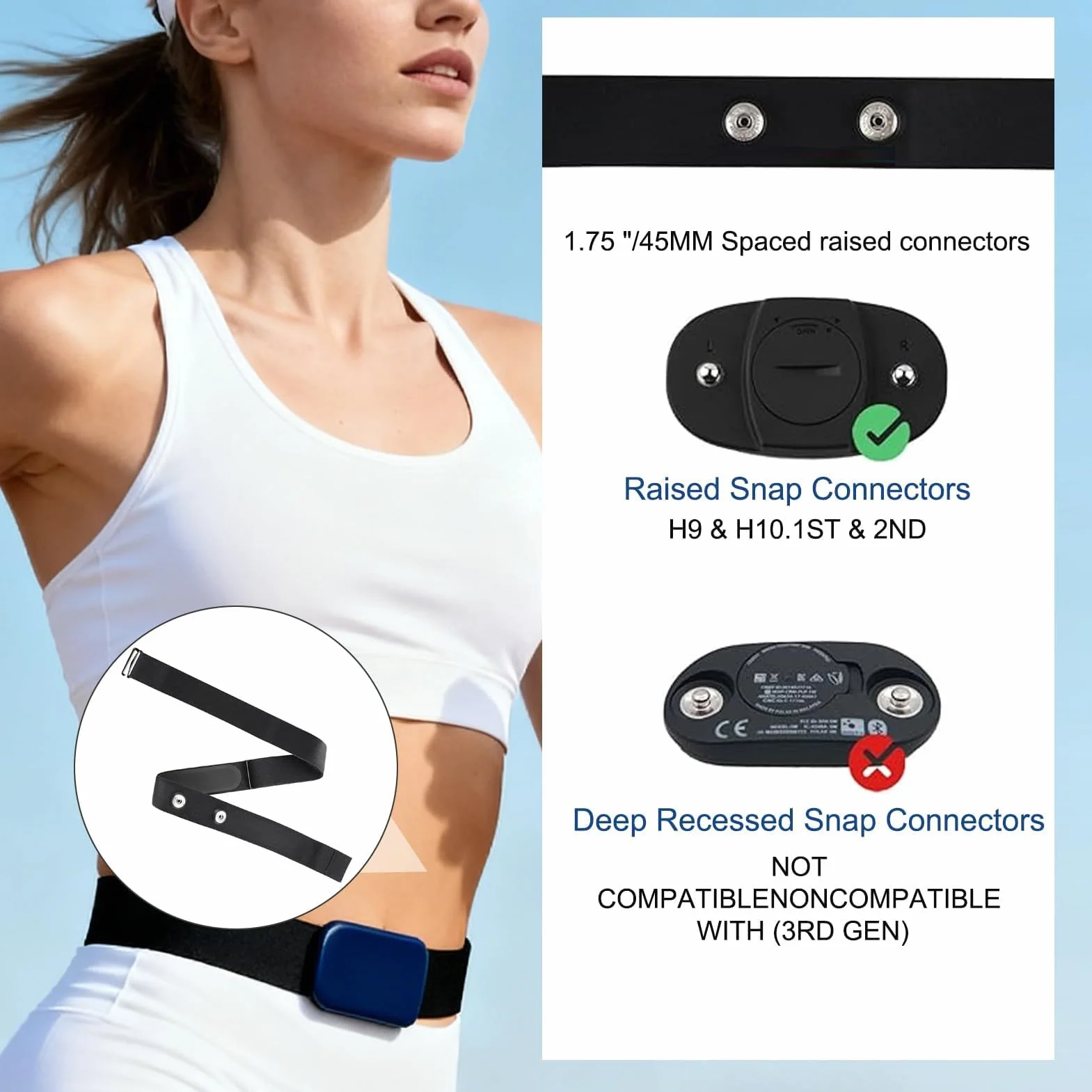 Cinturón Cardio Ajustable 70–105 cm para Sensor de Frecuencia Cardíaca, Banda Torácica de Repuesto para Deporte