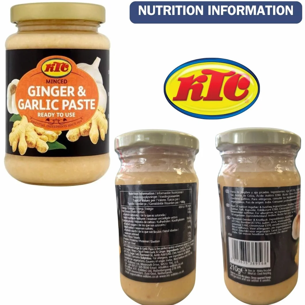 KTC Pasta de Jengibre y Ajo Pack de 2 x 210 g | Ginger & Garlic Paste | Cocina Asiática e Internacional | Ideal para Currys, Carnes y Salteados