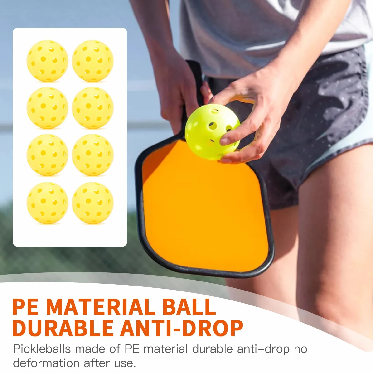 Set de 8 Bolas de Pickleball Exterior Interior 40 Agujeros Alto Rebote con Bolsa Malla