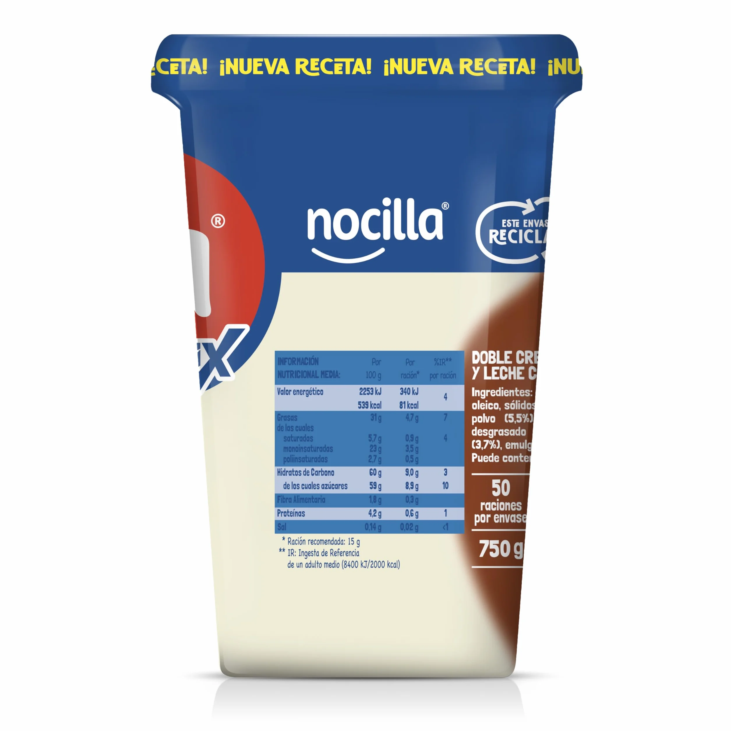 Nocilla, ChocoMix, Doble Crema al Cacao y Leche con Avellanas sin Aceite de Palma - Formato XL - Tarrina 750g