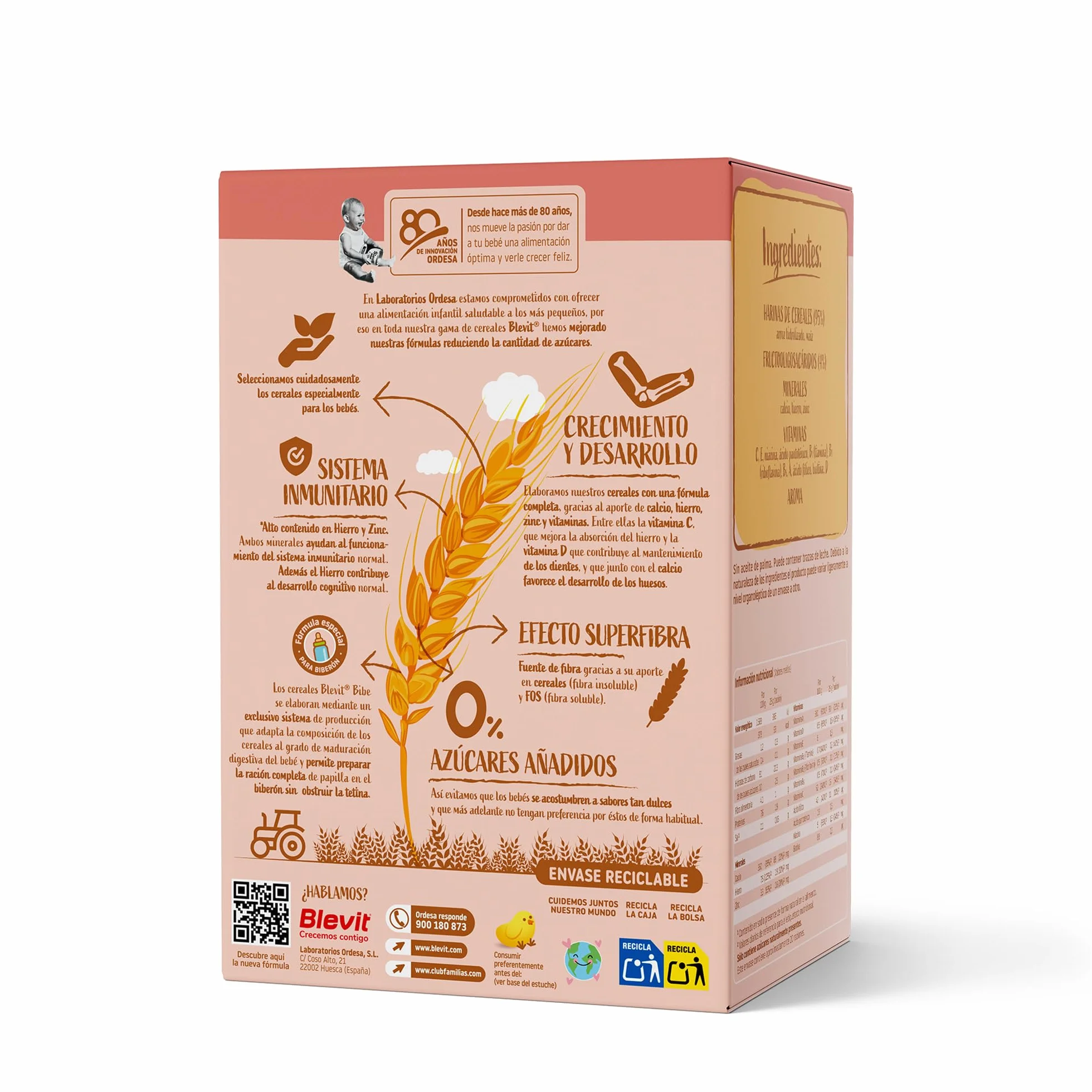 Blevit Bibe Sin gluten | 500g | Papilla para Bebé desde los 4 Meses con 95% de Cereales - 14 Vitaminas y Minerales