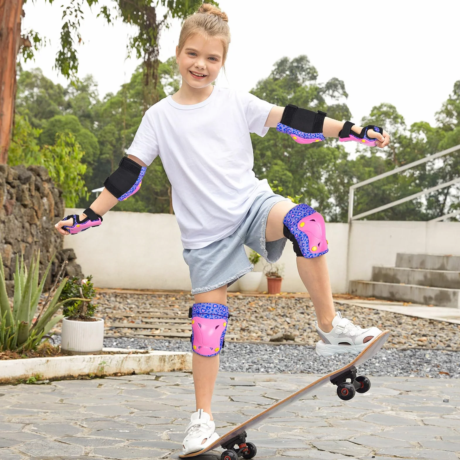 Unicorn Castle Rodilleras y Coderas de Unicornio para niños y niñas Juego de Equipo de protección Ajustable 6 en 1 con Bolsa de cordón 3-8 años