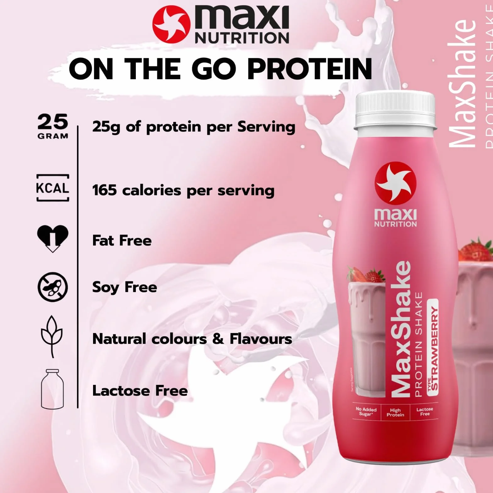 MaxiNutrition MaxShake Batido de Proteínas 25 g Pack 12 x 330 ml Bajo en Grasa Sin Lactosa Sabor Fresa