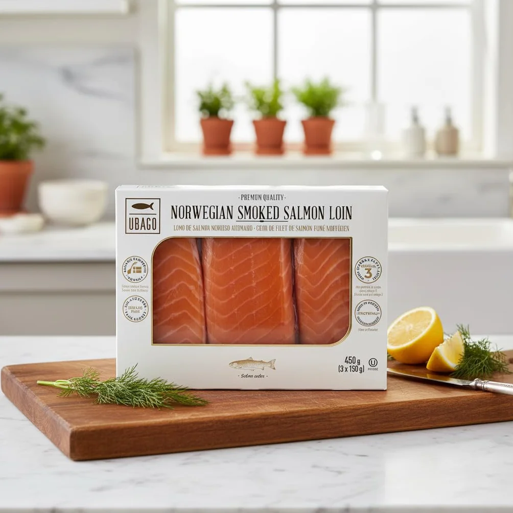Lomo de Salmón Noruego Ahumado - Pack de 450 g (3 unidades x 150 g) - Alto en Omega-3 y Proteínas - Salmón de Noruega Seleccionado para Sashimi, Tostas y Aperitivos - Ubago - Sin Gluten - NEXU