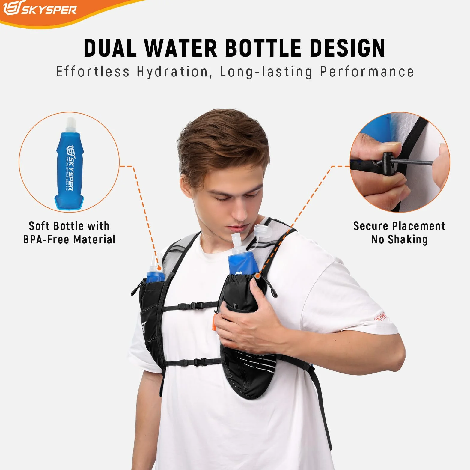 SKYSPER Chaleco de Hidratación Running 12L Ligero con 2 Botellas 500ML Reflectante para Trail Maratón