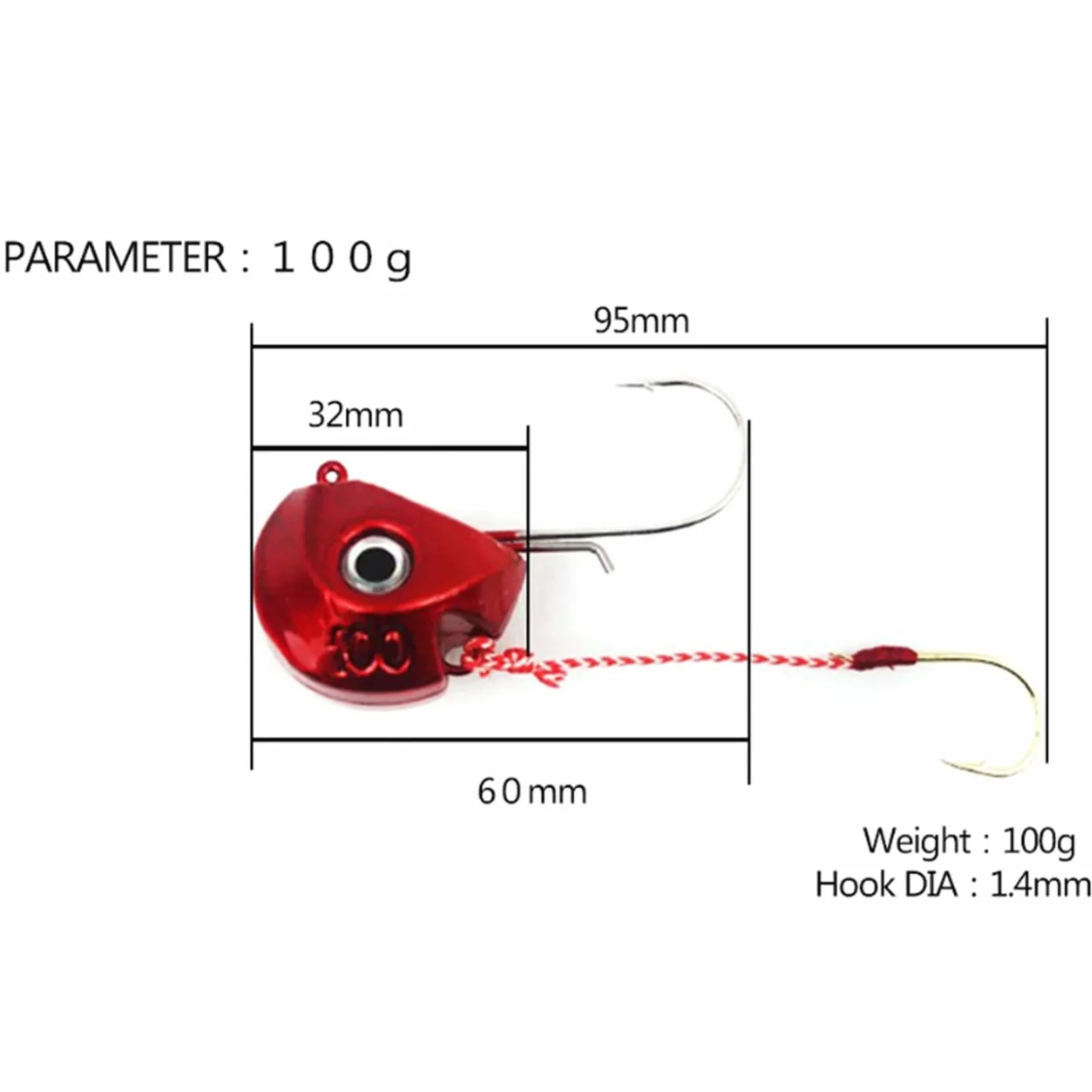 Anzuelos de Pesca con Cabeza de Metal 40g 60g 80g 100g Un Solo Gancho Accesorios Barco Pesca Mar Rojo 80g