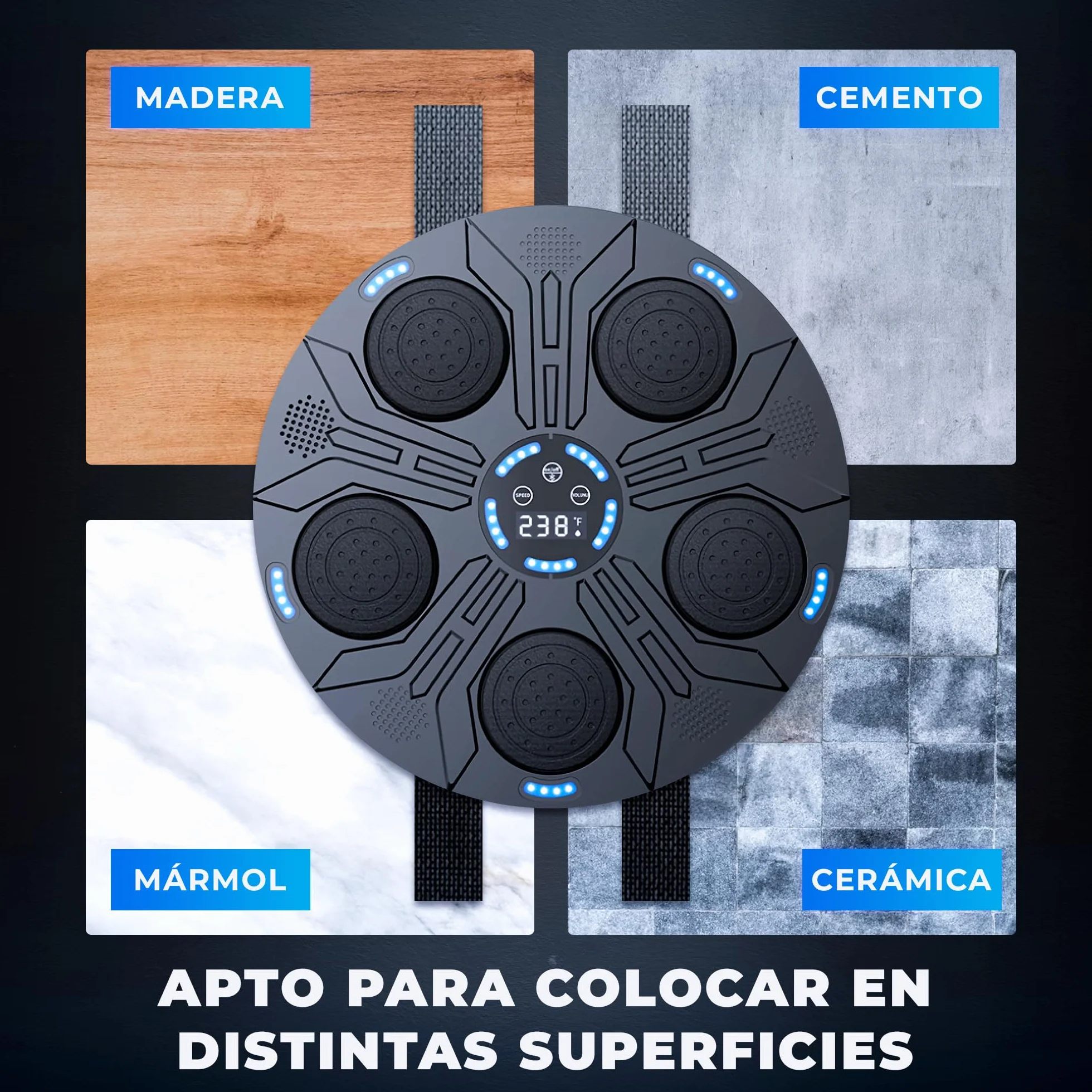 JUPPLIES Maquina de Boxeo Musical para Pared con Guantes, Diana LED y Bluetooth 9 Modos