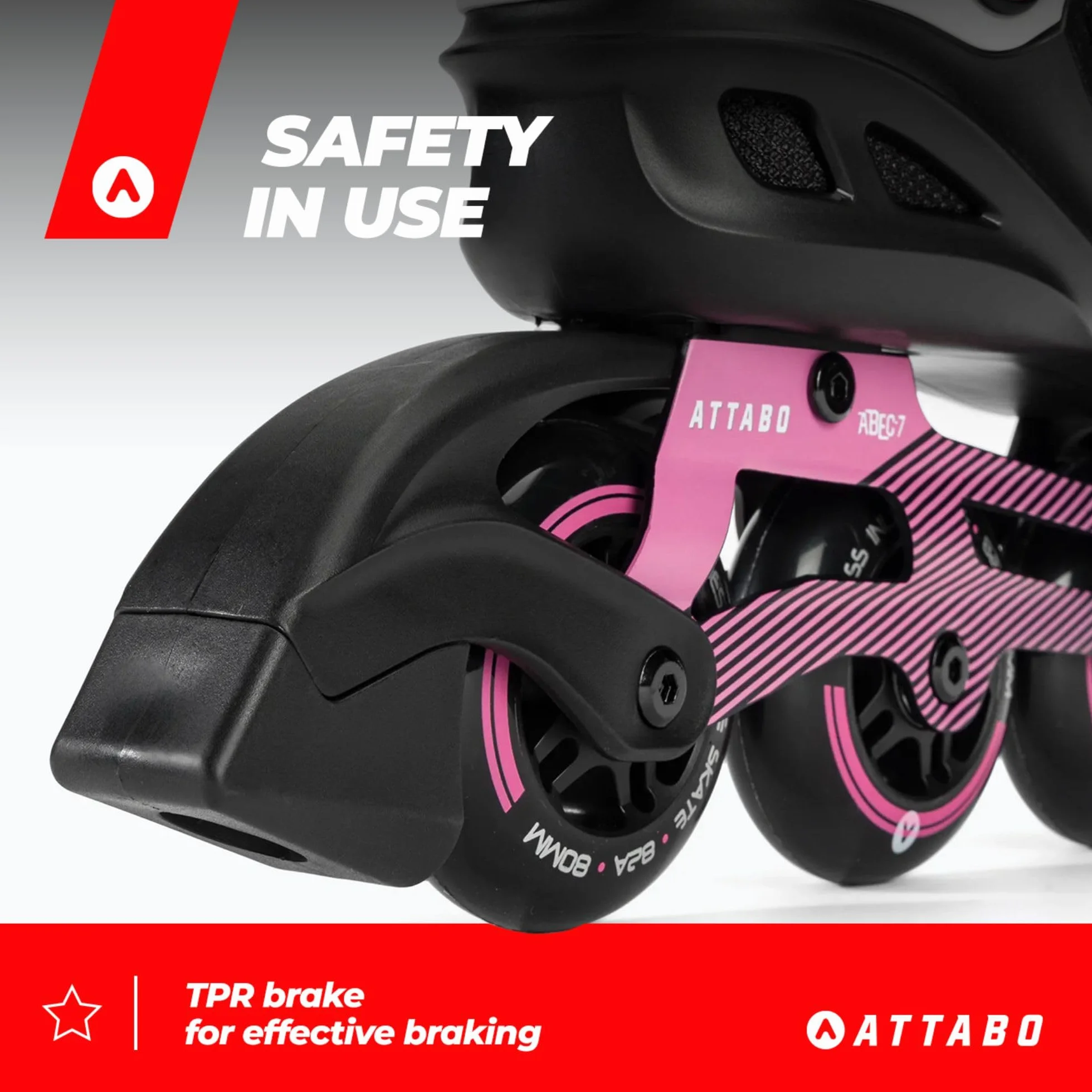 ATTABO Patines en línea Bliss Mujer 37-42 EU Bota Semirrígida Chasis Aluminio Ruedas 80 mm PU Rodamientos ABEC-7 Ajustable Rosa