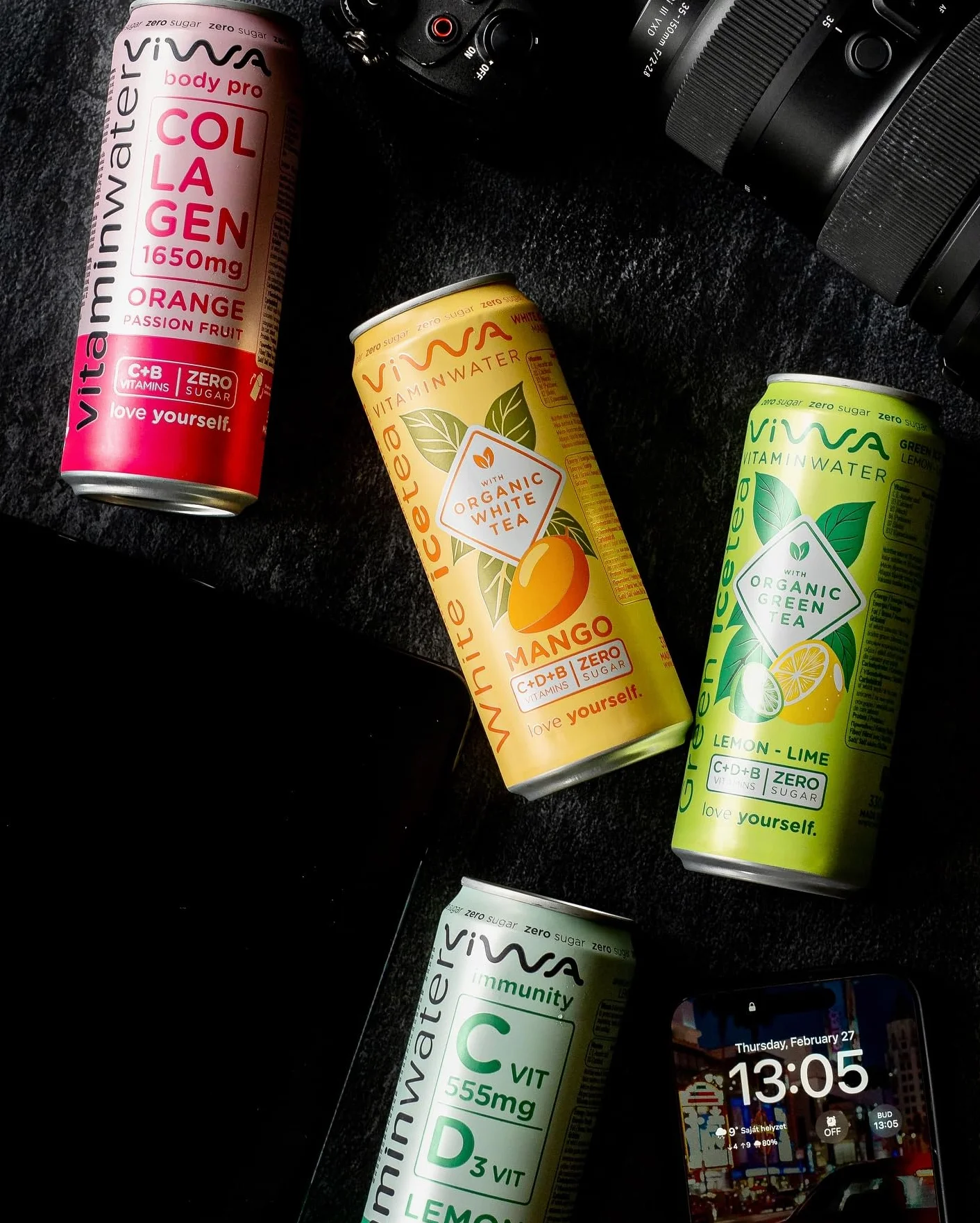 VIWA VITAMIN WATER Té Helado Blanco Bebida Refrescante Cero Azúcar con Vitaminas C, D y B. Sabor Mango, 330ml, Pack de 24, White Tea