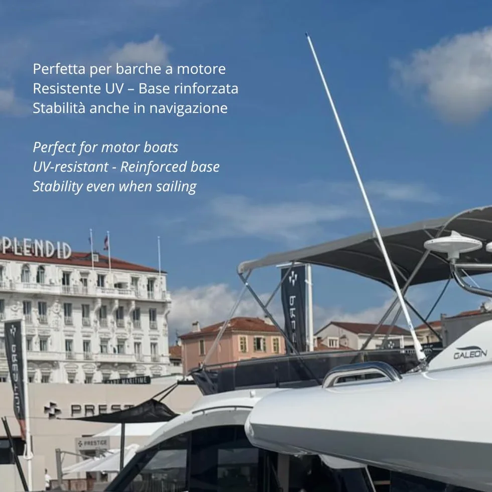 Glomex Antena VHF RA112 1,5 m 3 dB Fibra de Vidrio para Barcos a Motor