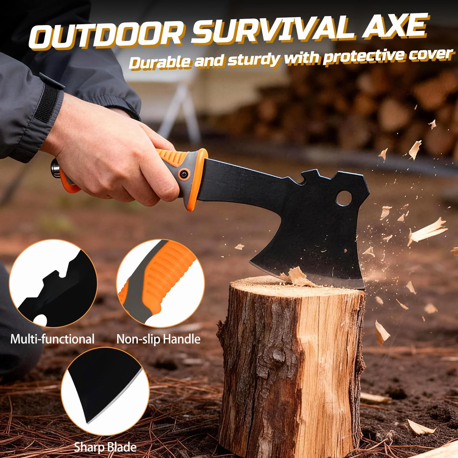 Kit de Supervivencia 6 en 1, Juego de Accesorios para Acampar, con Hacha y Pala Plegables