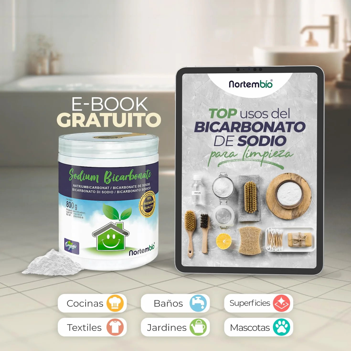 Nortembio Bicarbonato Sódico 2 x 6 kg Limpieza Sin Aluminio 100% Natural Hogar
