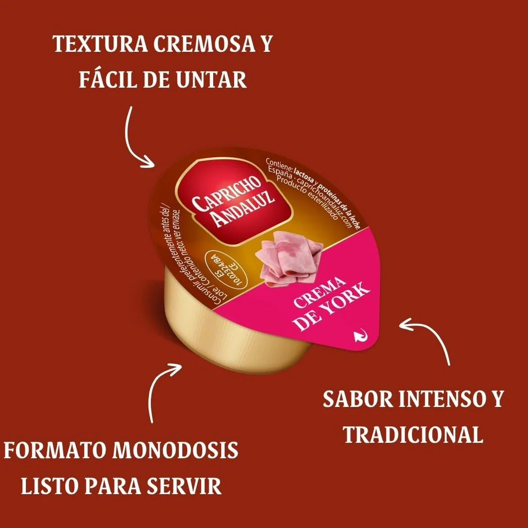 Capricho Andaluz - Bolsa Crema de York 8 Unidades en Monodosis de 25gr Untable para tus Desayunos y Meriendas con un Envasado Práctico y Cómodo para Llevar