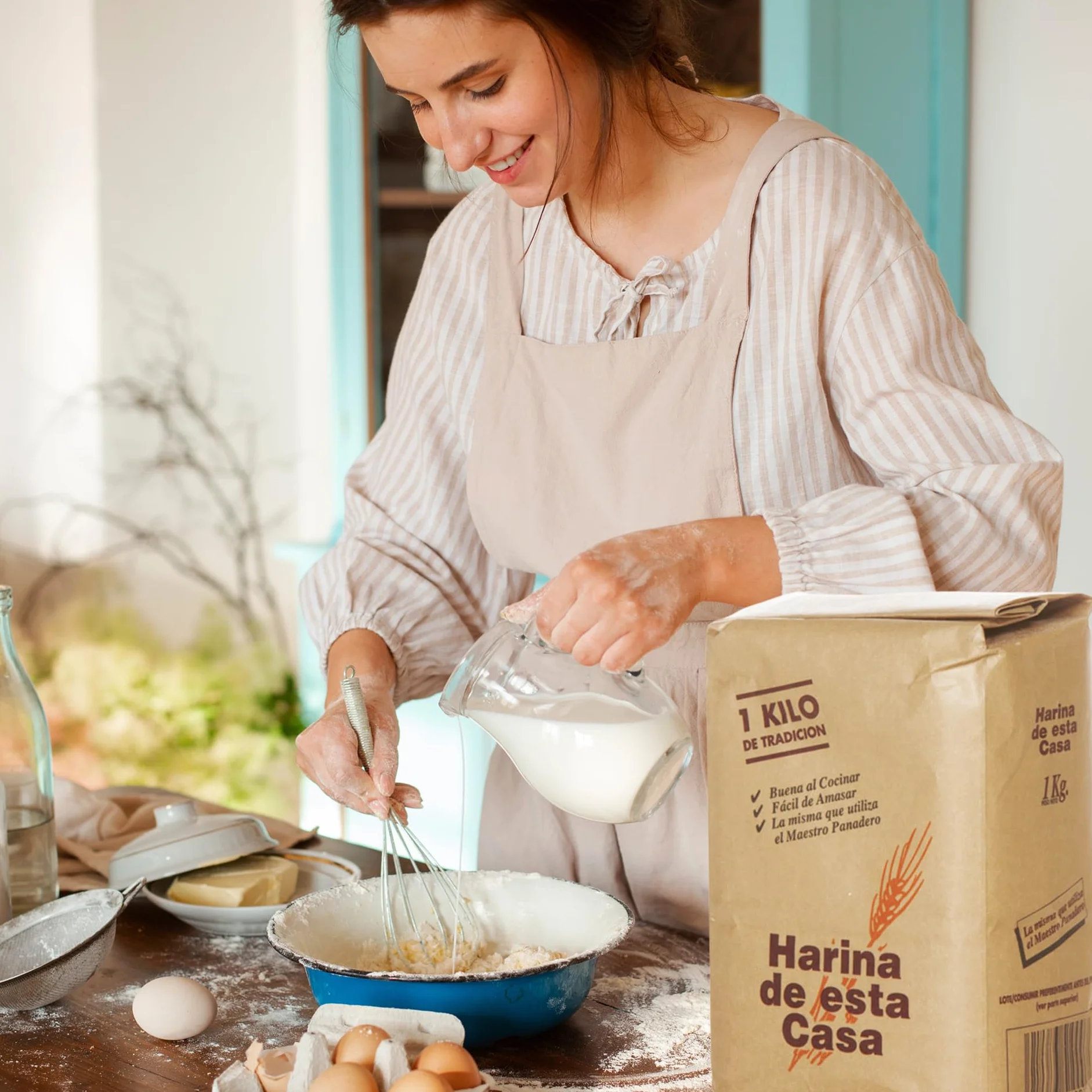 Harina de esta Casa | Harina De Trigo Suave 1 Kg | Con Todo el Germen del Trigo | Ideal para Bizcochos y Galletas | Absorción de Agua Baja |Mezclable con Harina de Fuerza para Masas de Pizzas