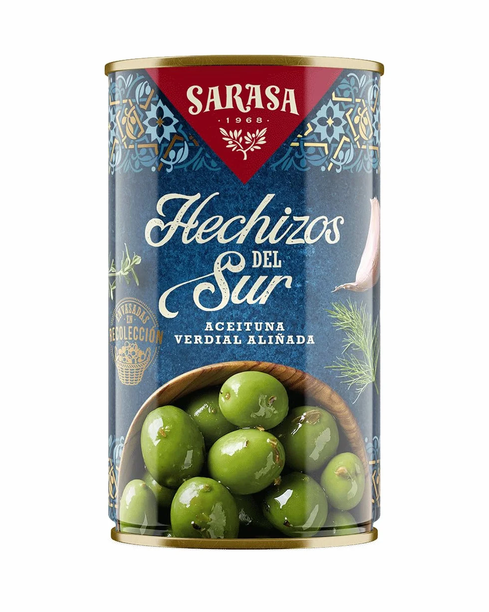 Sarasa HECHIZOS del SUR SARASA - Aceitunas Aliñadas con Recetas Tradicionales, 350g (185g escurrido), 12 Latas