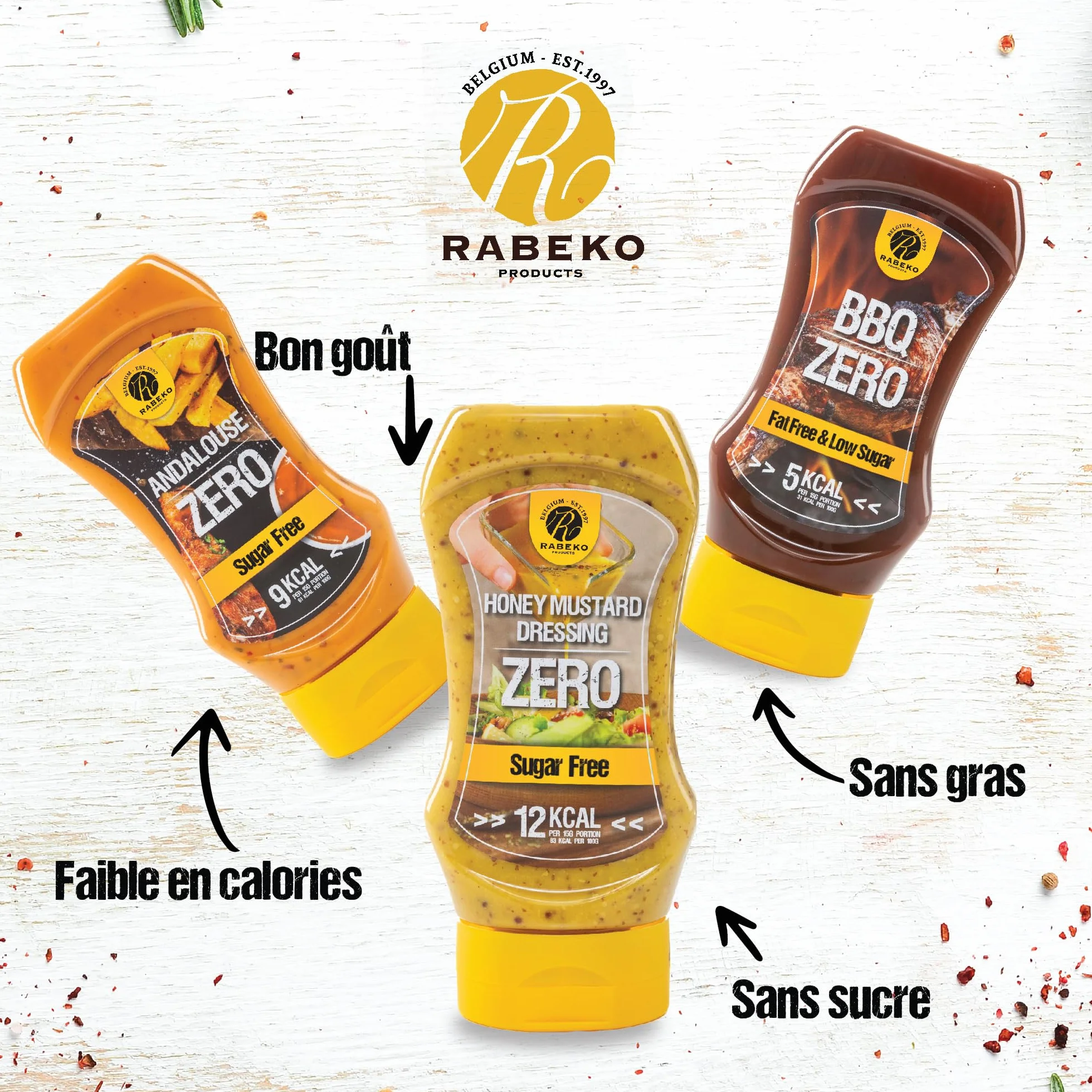 Rabeko Zero Salsa mostaza con miel sin azúcar baja en grasas 3 x 350 ml
