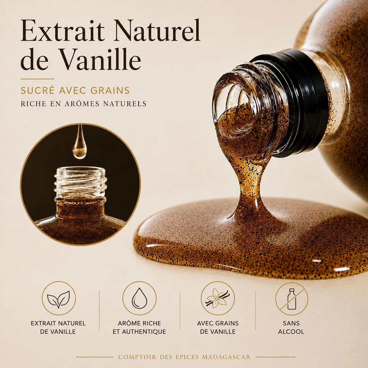 Extracto natural de vainilla Bourbon 250 ml – Sin alcohol – Puro & Artesanal – Ideal Cocina & Pastelería – (Empresa francesa)