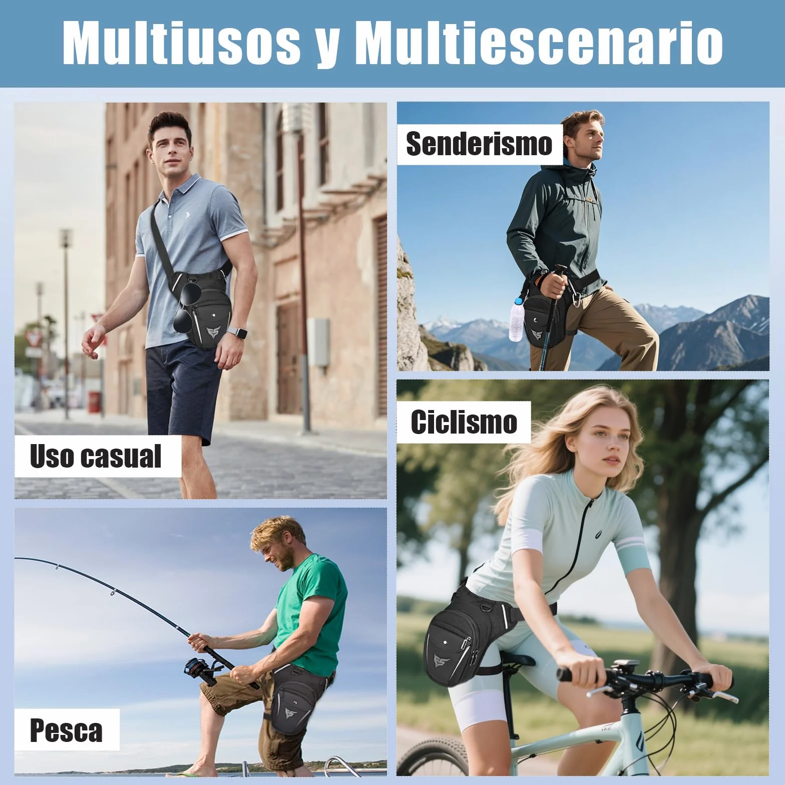 Eshow Pernera Moto Ampliable con Portabotella y Tira Reflectante para Ciclismo Montañismo Senderismo Negro