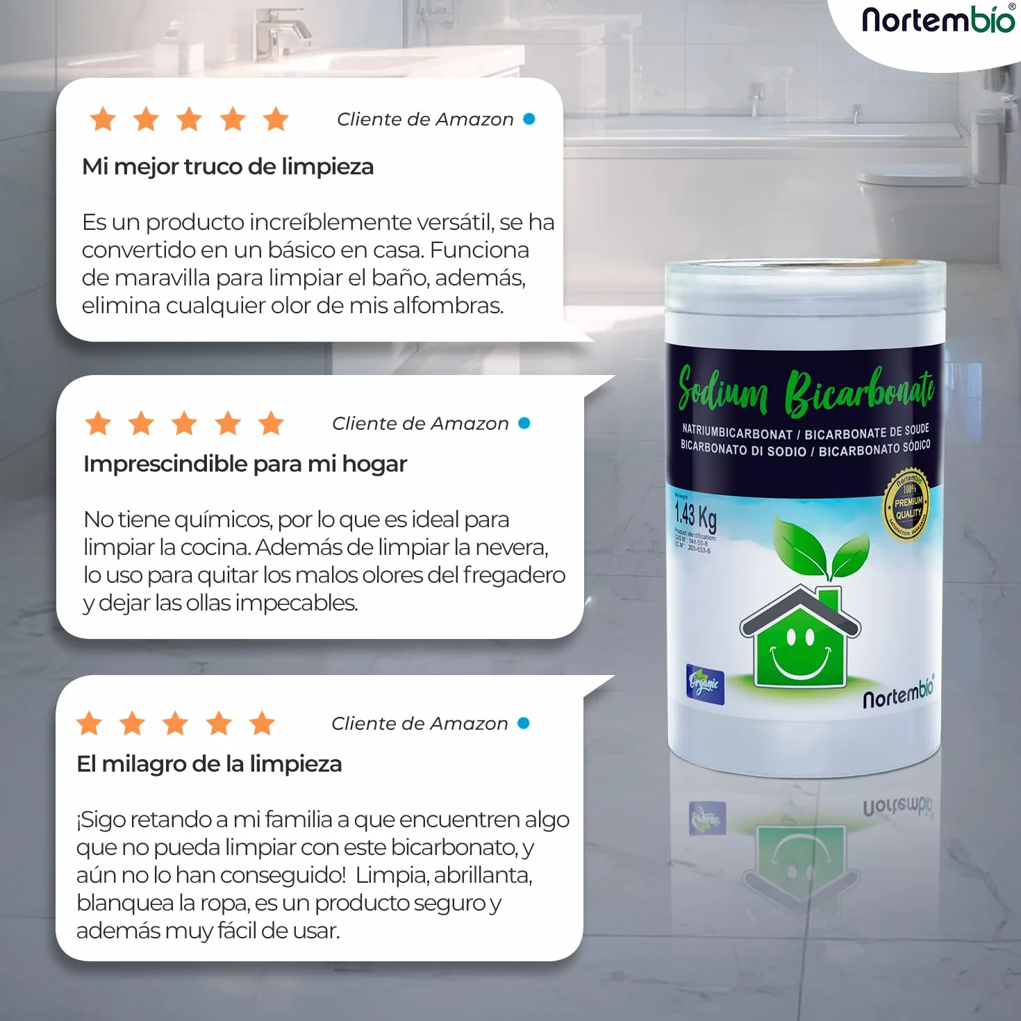 Nortembio Bicarbonato Sódico 2 x 6 kg Limpieza Sin Aluminio 100% Natural Hogar