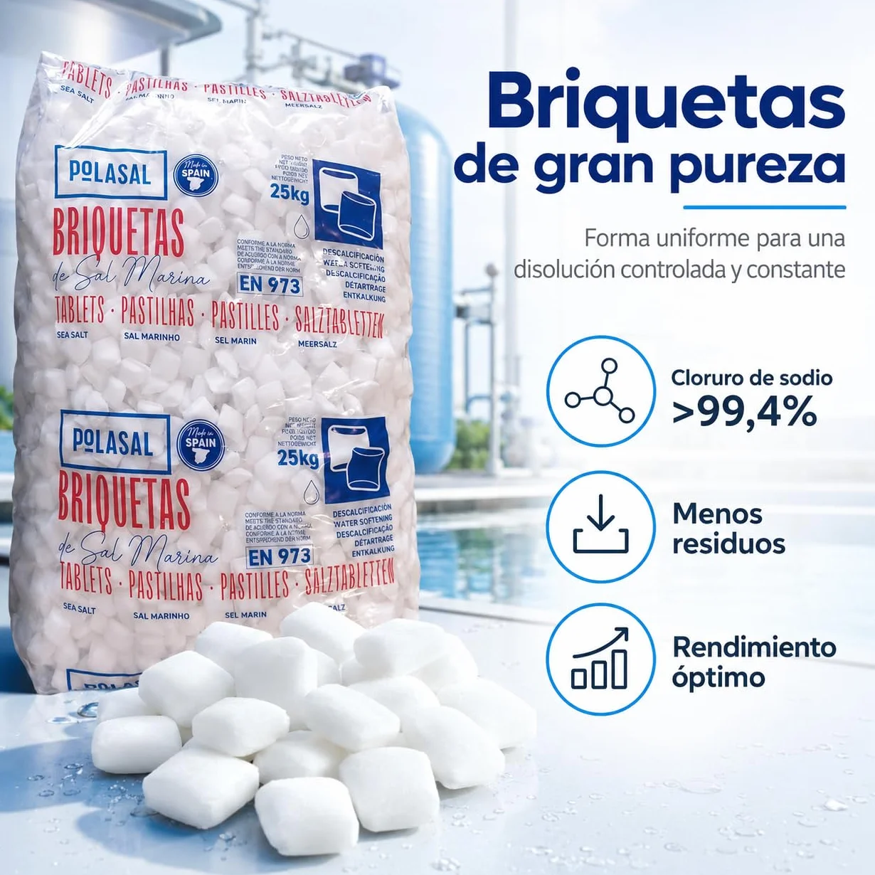 Sal natural en pastillas para descalcificador - Saco de 25 kg