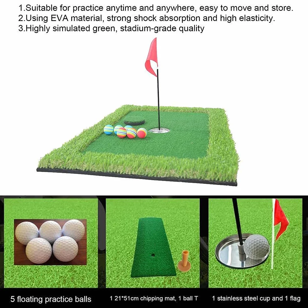 Juego de golf para piscina verde flotante, accesorios de entrenamiento, tapete de golpeo al aire libre