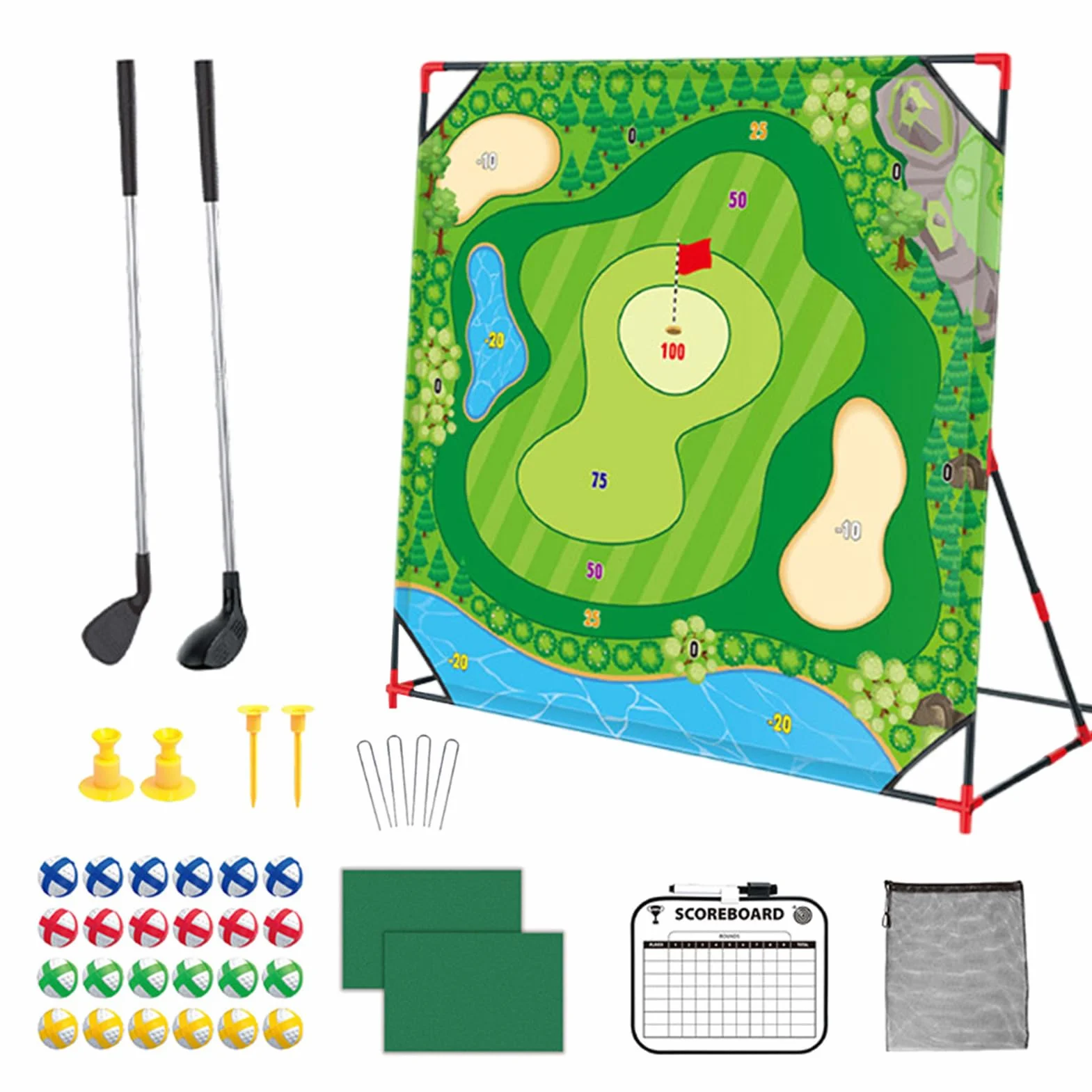 Esterilla de entrenamiento de golf 137 cm con 24 bolas adherentes y soporte