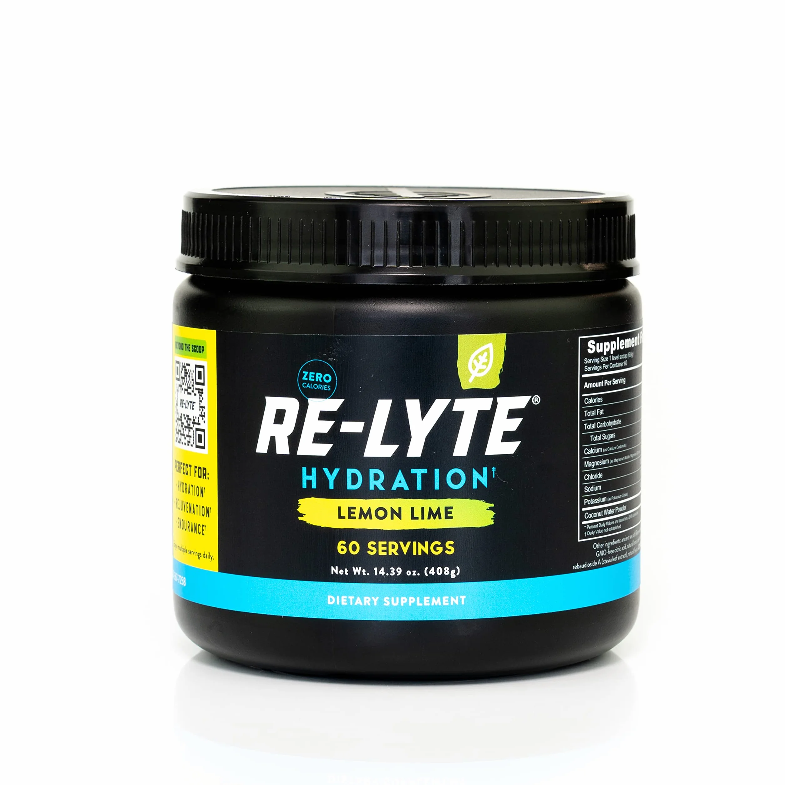 REDMOND Re-Lyte HYDRATION Drink Mix LEMON LIME LARGE, lata de 408 g - Electrolitos en polvo, sin azúcar, con auténtica sal Redmond Real Salt y más de 60 minerales y oligoelementos esenciales