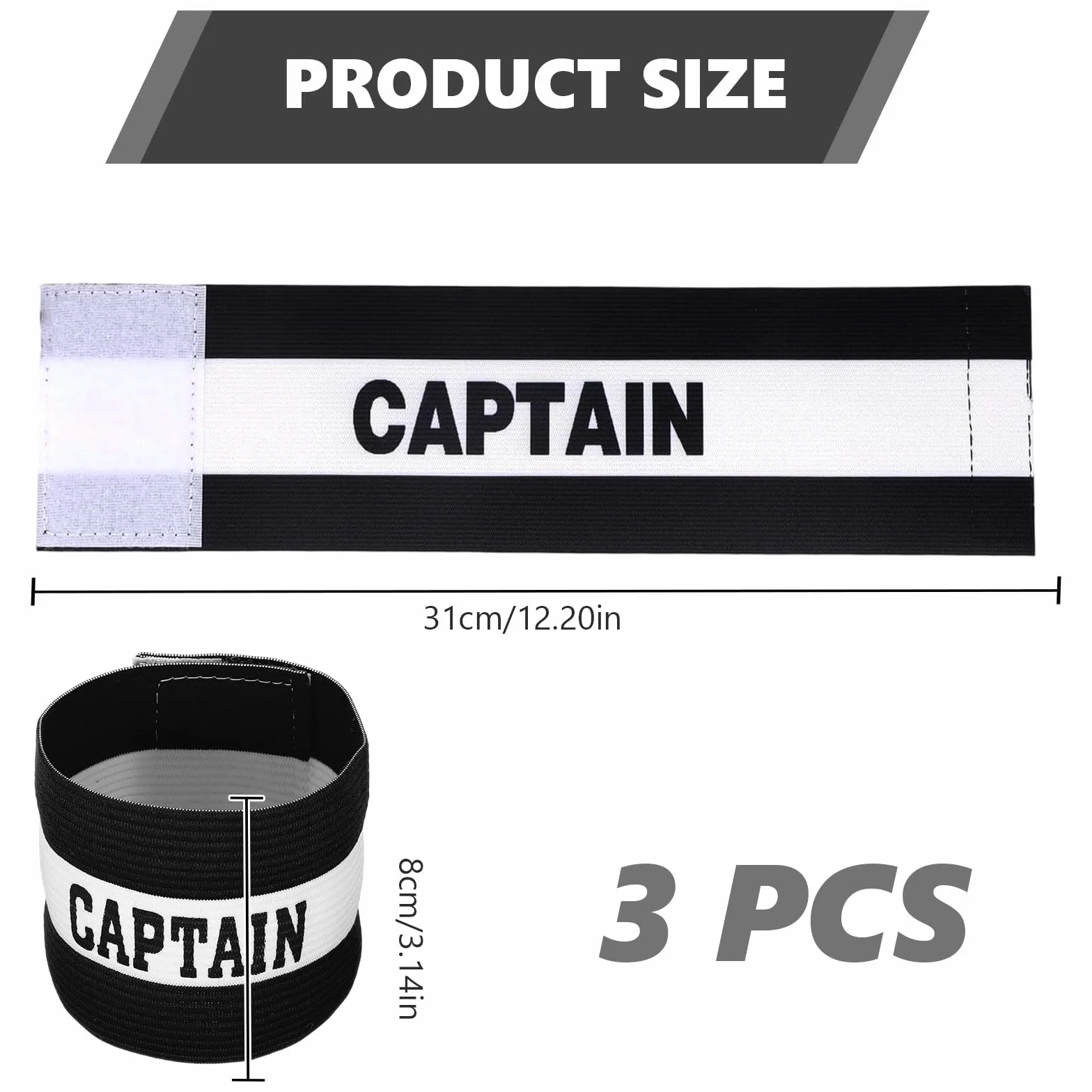 Brazalete de Capitán de Fútbol Elástico de Nailon Ajustable Negro