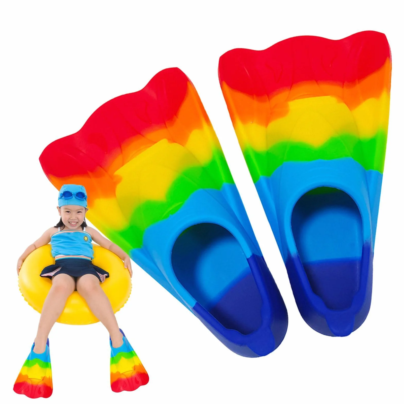 Aletas para Nadar Niños Natación Piscina Rainbow Silicona Entrenamiento Principiantes