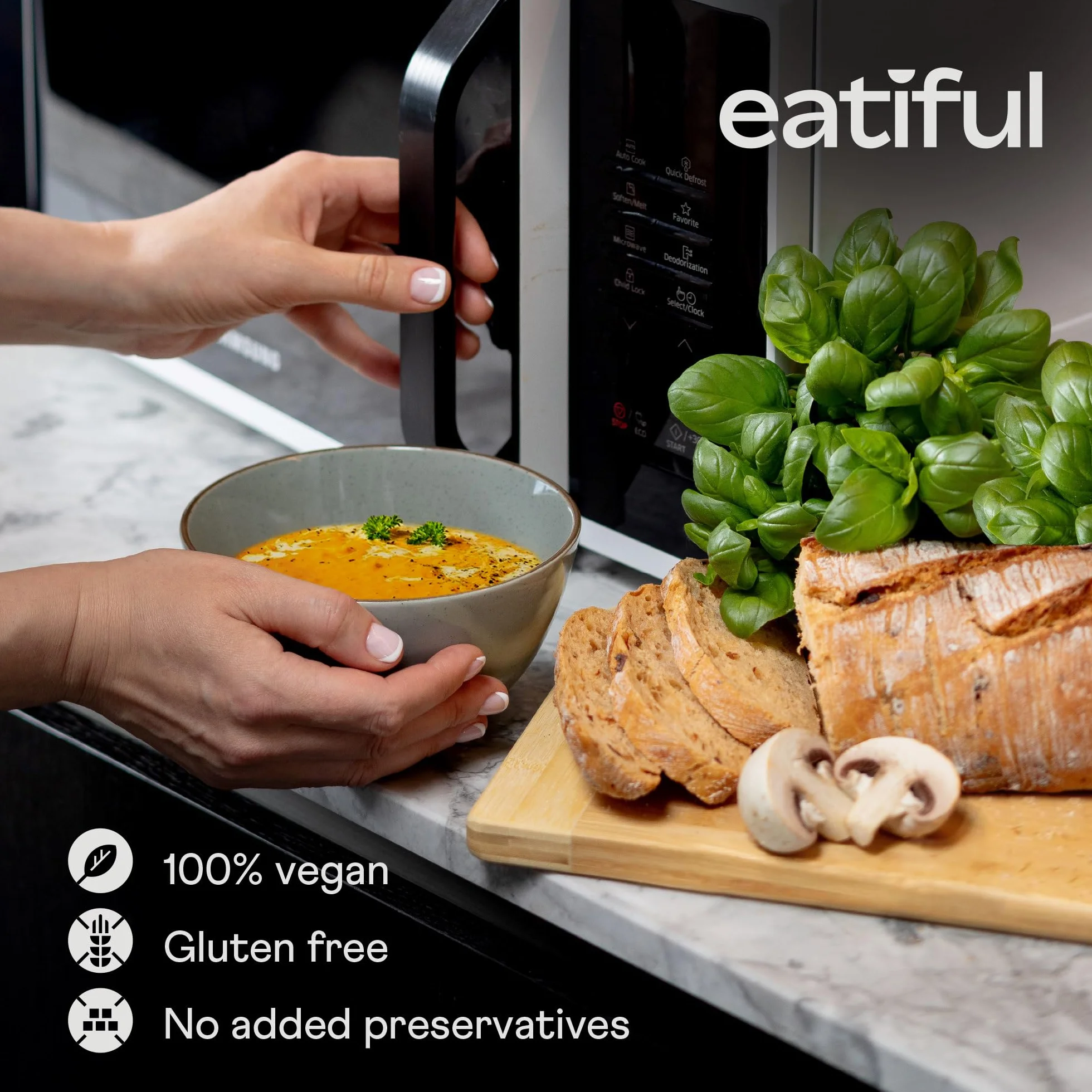 EATIFUL Sopa de Calabaza Moscada, Deliciosa Sopa de Calabaza Moscada Lista Para Comer con Boniatos, Elaborada con Verduras Ecológicas, de Origen Vegetal, sin Gluten y OMG, 400g (Paquete De 10)