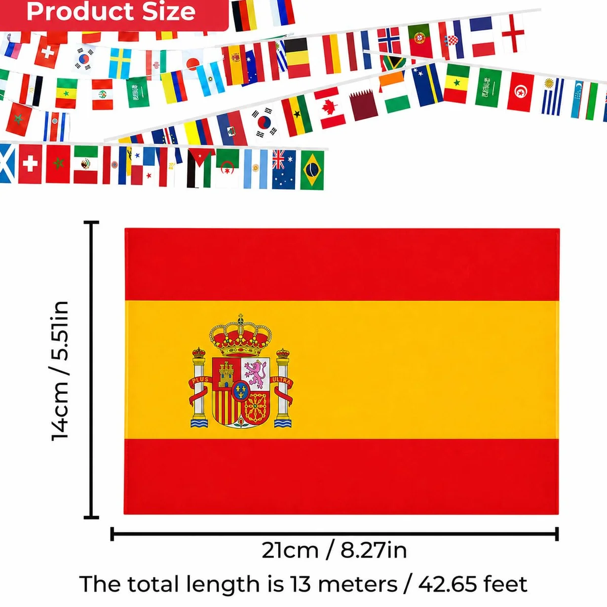 Banderines de Países 13 m 50 Banderas Internacionales Guirnalda Resistente al Agua Fútbol Fiestas Jardín