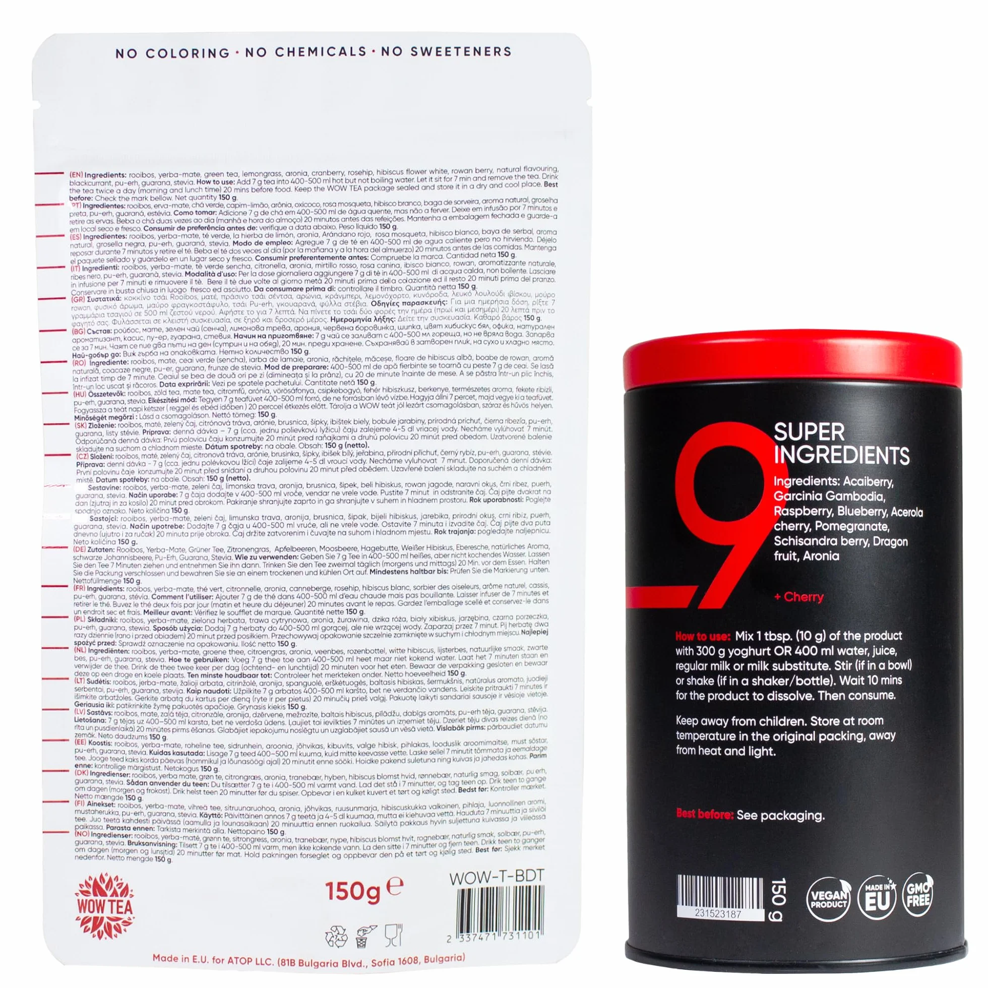 WOW TEA: Double Berry Slim Team 1 (talla única, té de desintoxicación de bayas + superfruta)