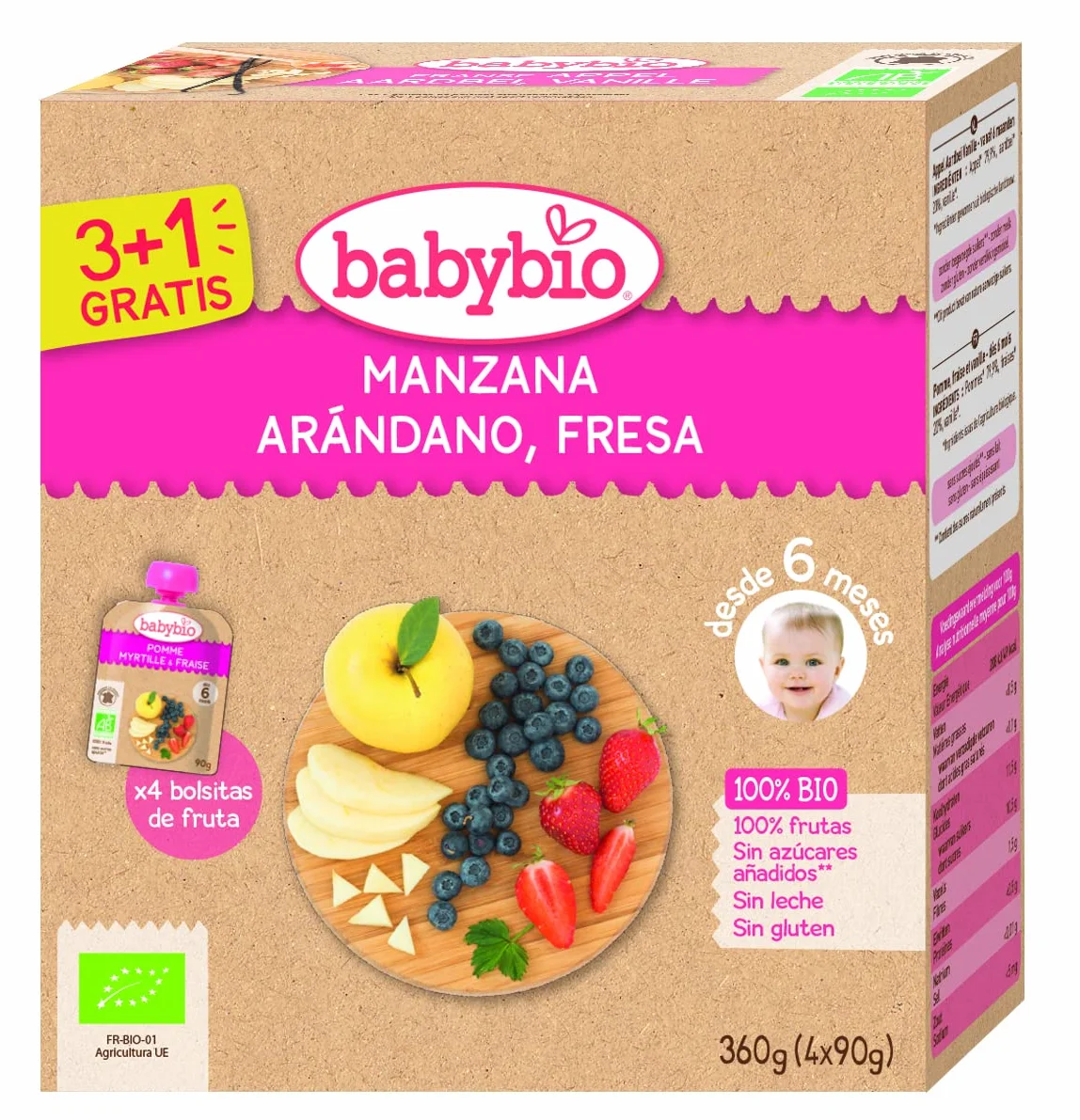 Babybio - Bolsita De Fruta Bio - Surtido Bio - 4X90 G - 6+