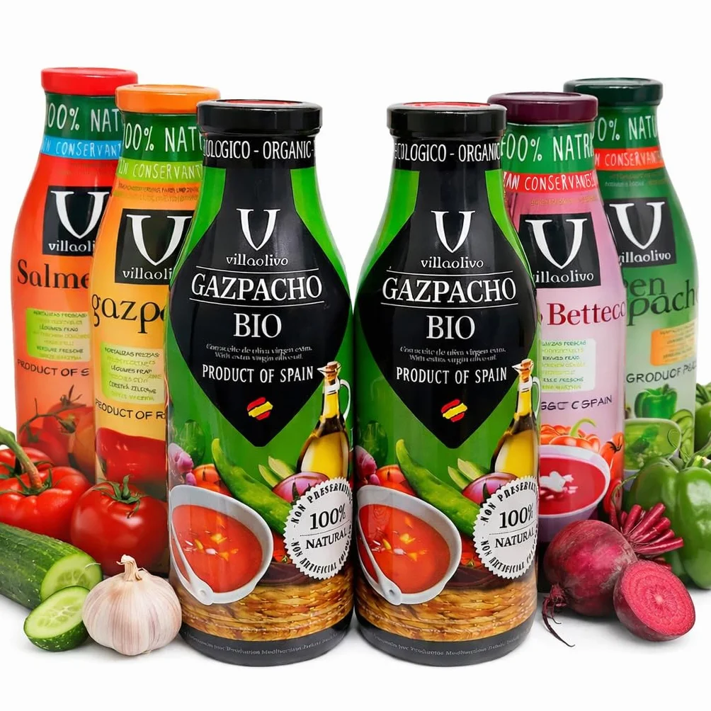 Villaolivo Pack Gazpachos y Salmorejos 1L (6 Botellas) Bio y Tradicional 100% Natural Sin Conservantes