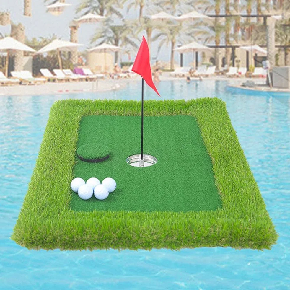 Juego de golf para piscina verde flotante, accesorios de entrenamiento, tapete de golpeo al aire libre