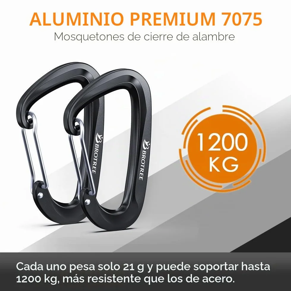 Brotree Mosquetón Resistente 12KN Aluminio 8cm Forma de D para Hamaca Camping Senderismo