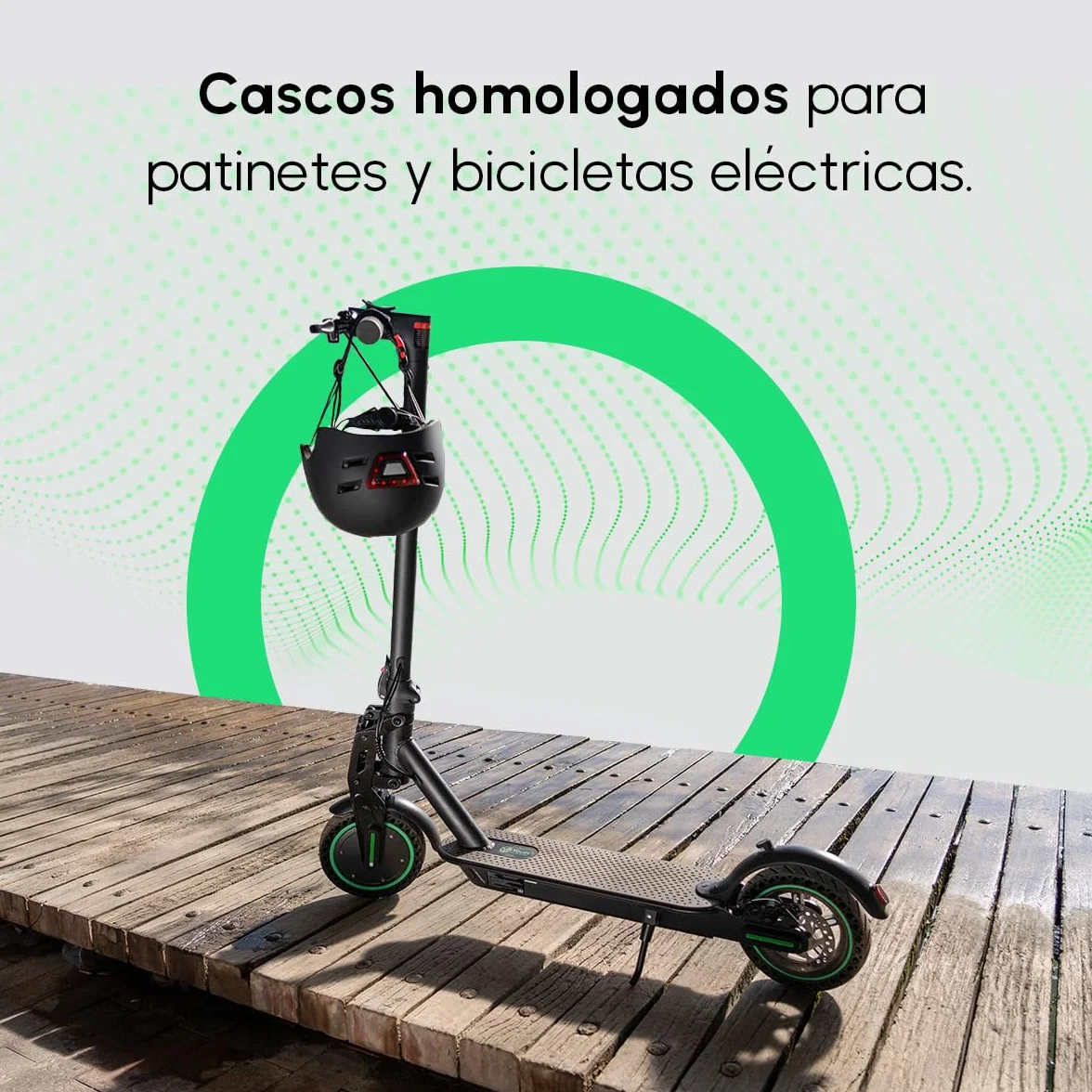 Youin Casco Homologado LED Frontal y Trasera Negro Talla M 52-58cm Protección Visibilidad Patinetes Bicicletas