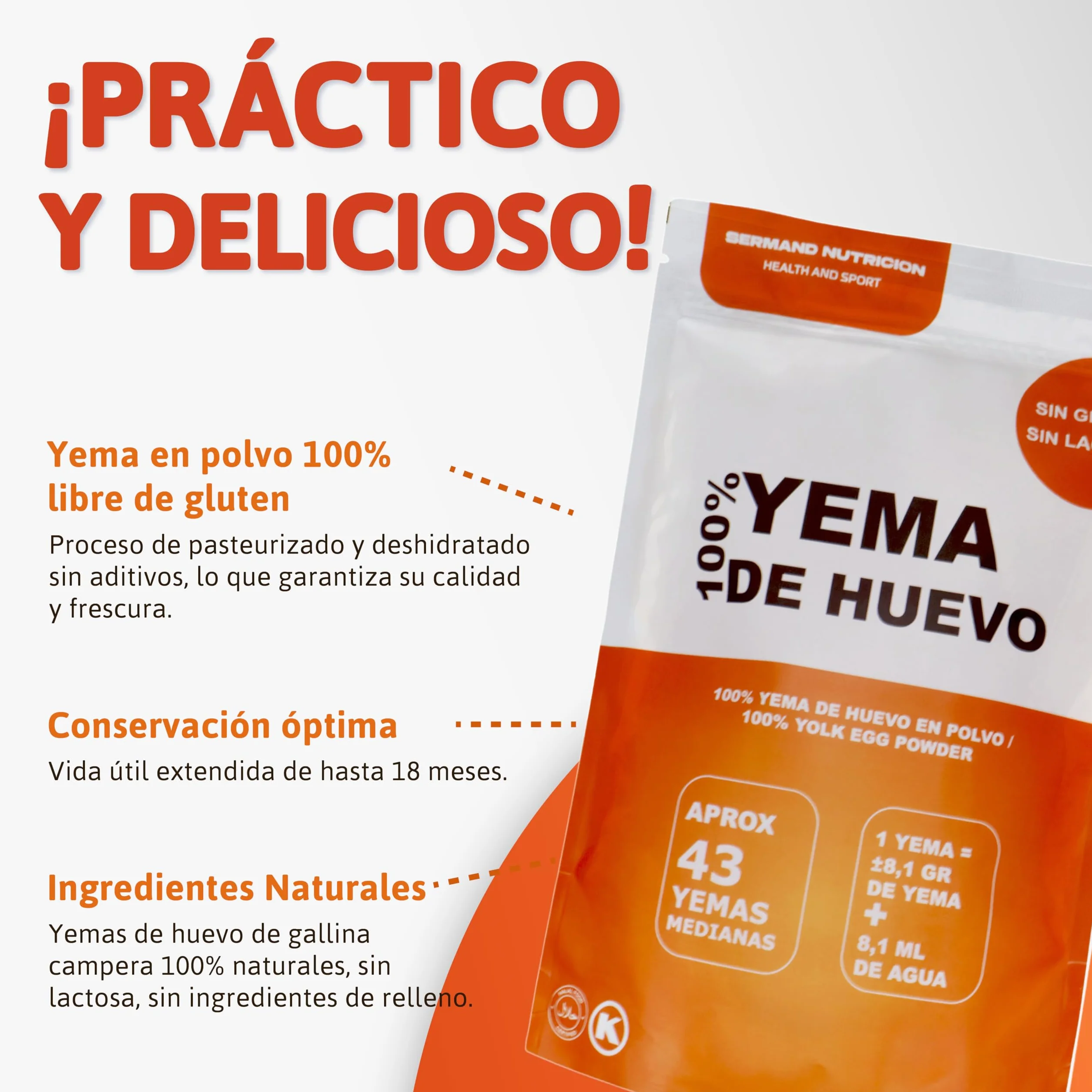 Yema de Huevo en Polvo 350g Yemas de Huevos Camperos Sin Aditivos Sin Lactosa Bolsa Zip