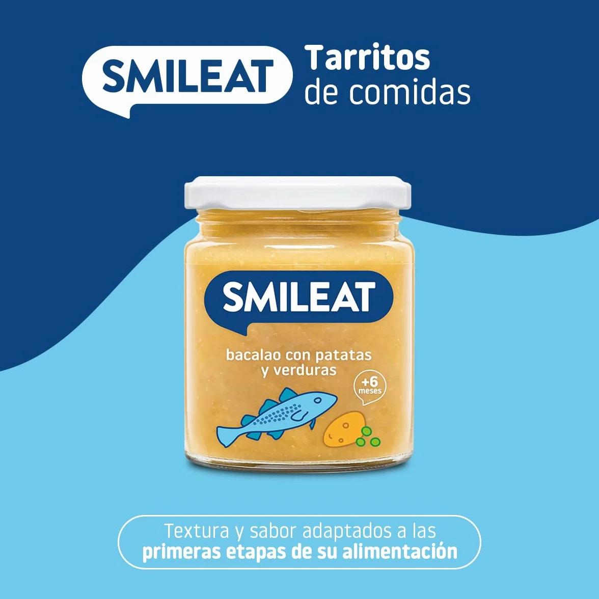 Smileat Tarrito de Bacalao con Patata y Verduras Ecológicas para Bebés 6 Meses Pack 12x230 g