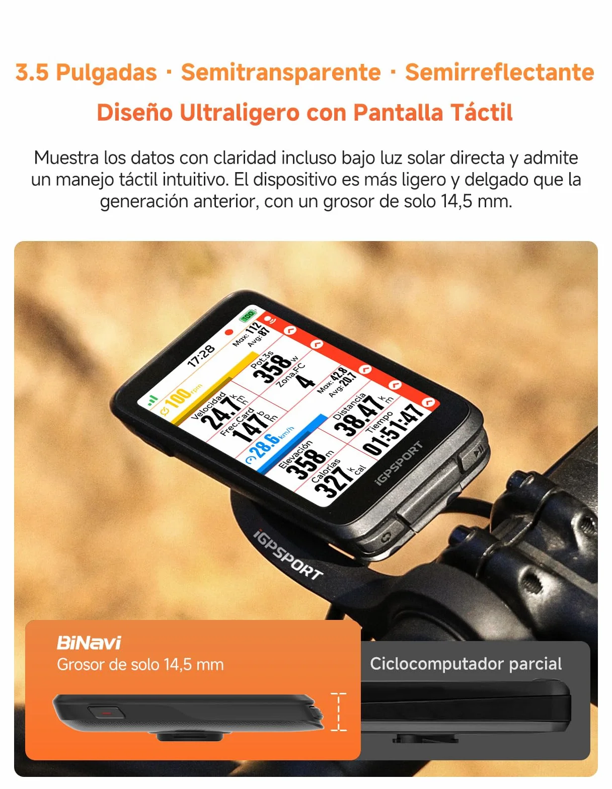 iGPSPORT BiNavi GPS Bicicleta 3,5" Pantalla Táctil iClimb Pro 35H Negro