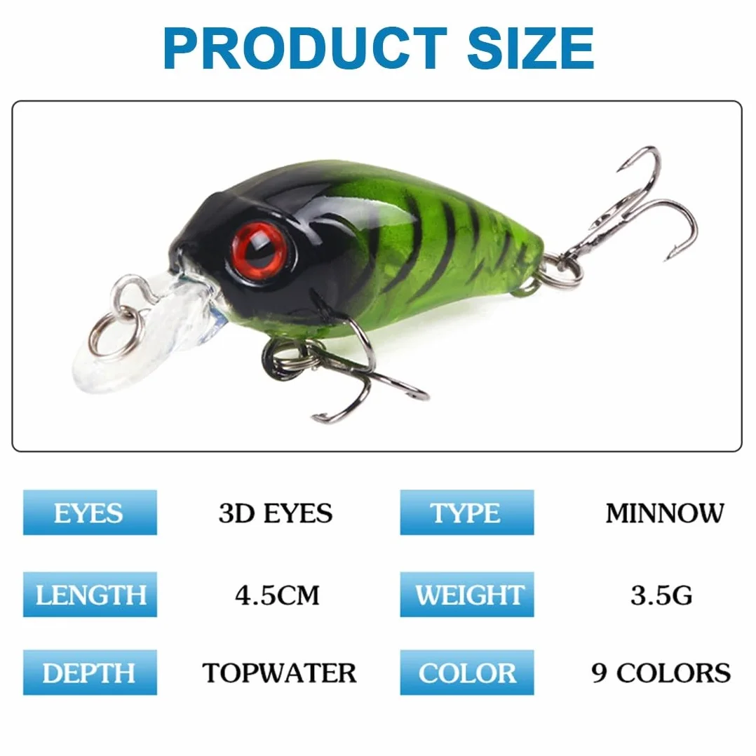 Juego de 8 Cebos Artificiales Flotantes 3D para Pesca Spinning en Agua Salada