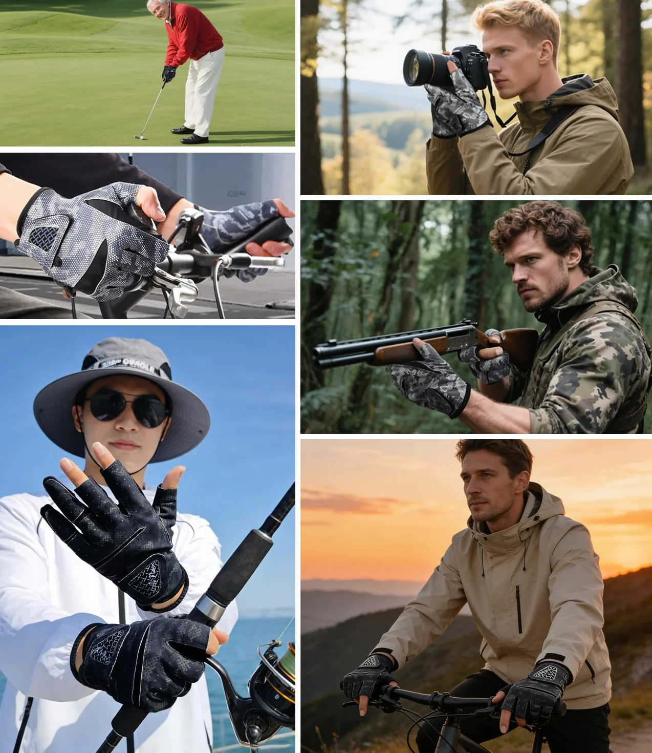 Guantes de Pesca Ciclismo Antideslizantes Medio Dedo Verano Hombre Mujer