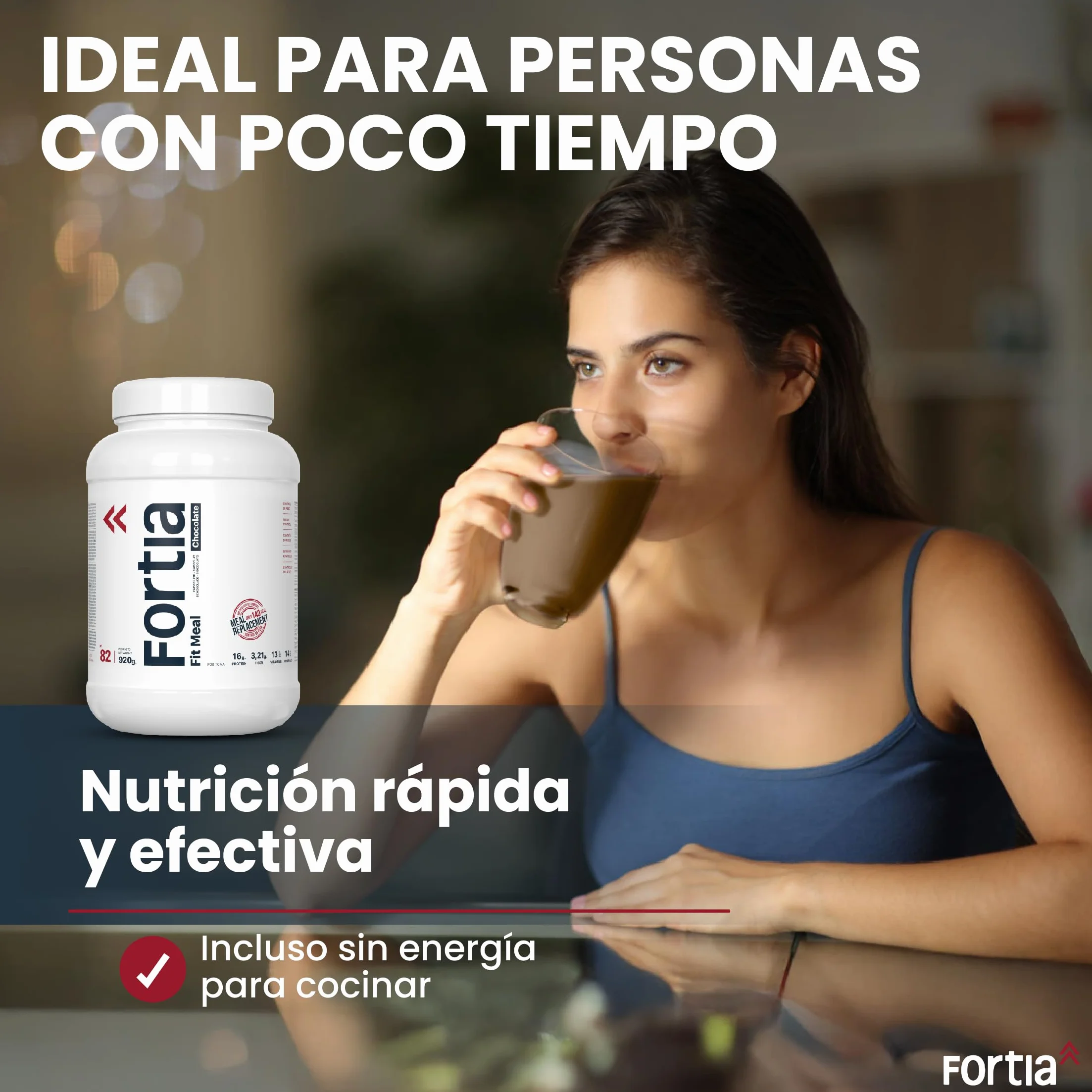 FORTIA Batidos Sustitutivos De Comida Alto En Proteínas Solo 140 Kcal | Batido Sustitutivo Adelgazar Alto En Vitaminas | Batido Saciante | Batido Sin Gluten 920 g Chocolate (920 g, chocolate)