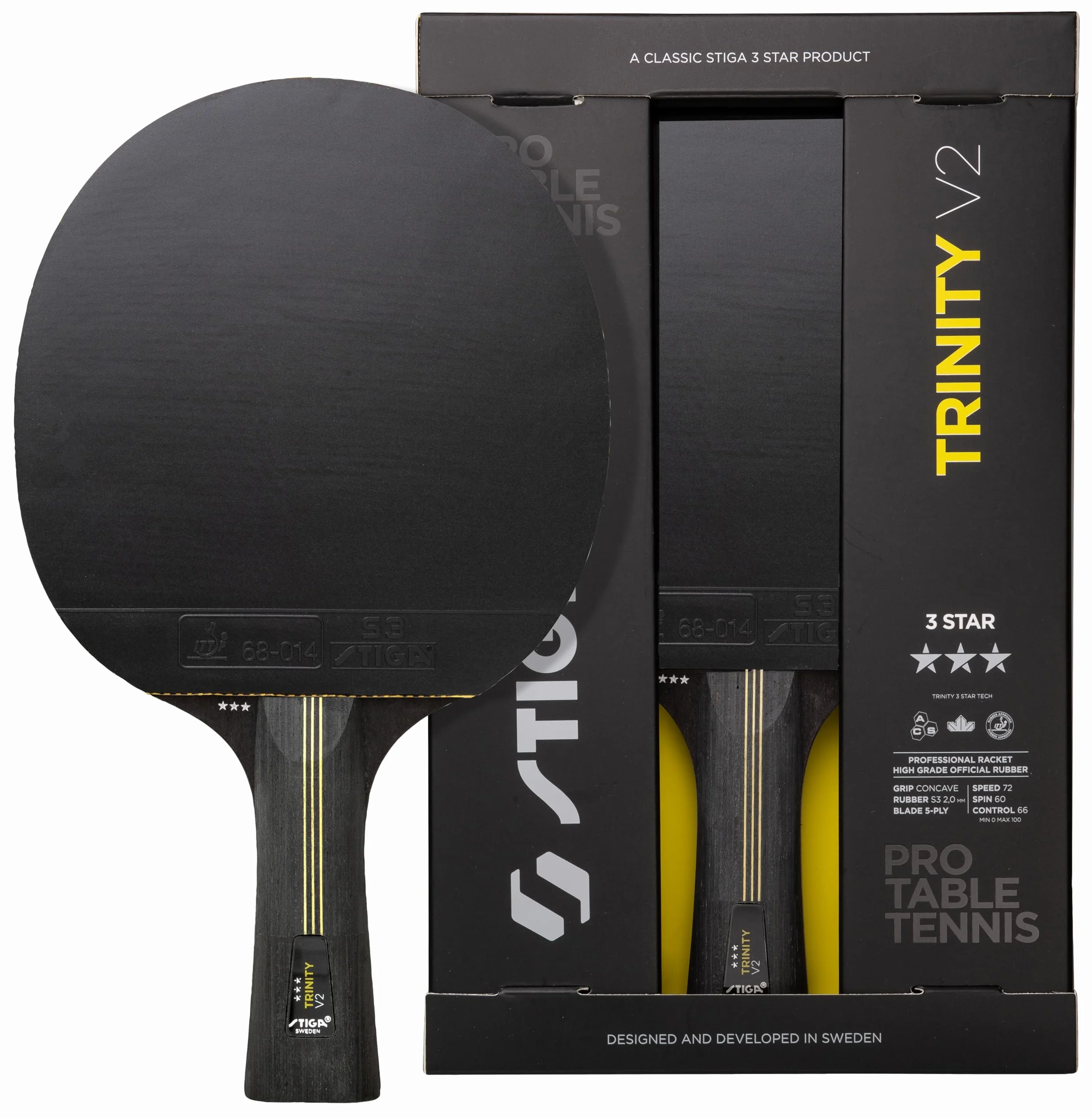 STIGA Trinity V2 Pala de Tenis de Mesa 3 Estrellas ITTF Madera Ergonómico