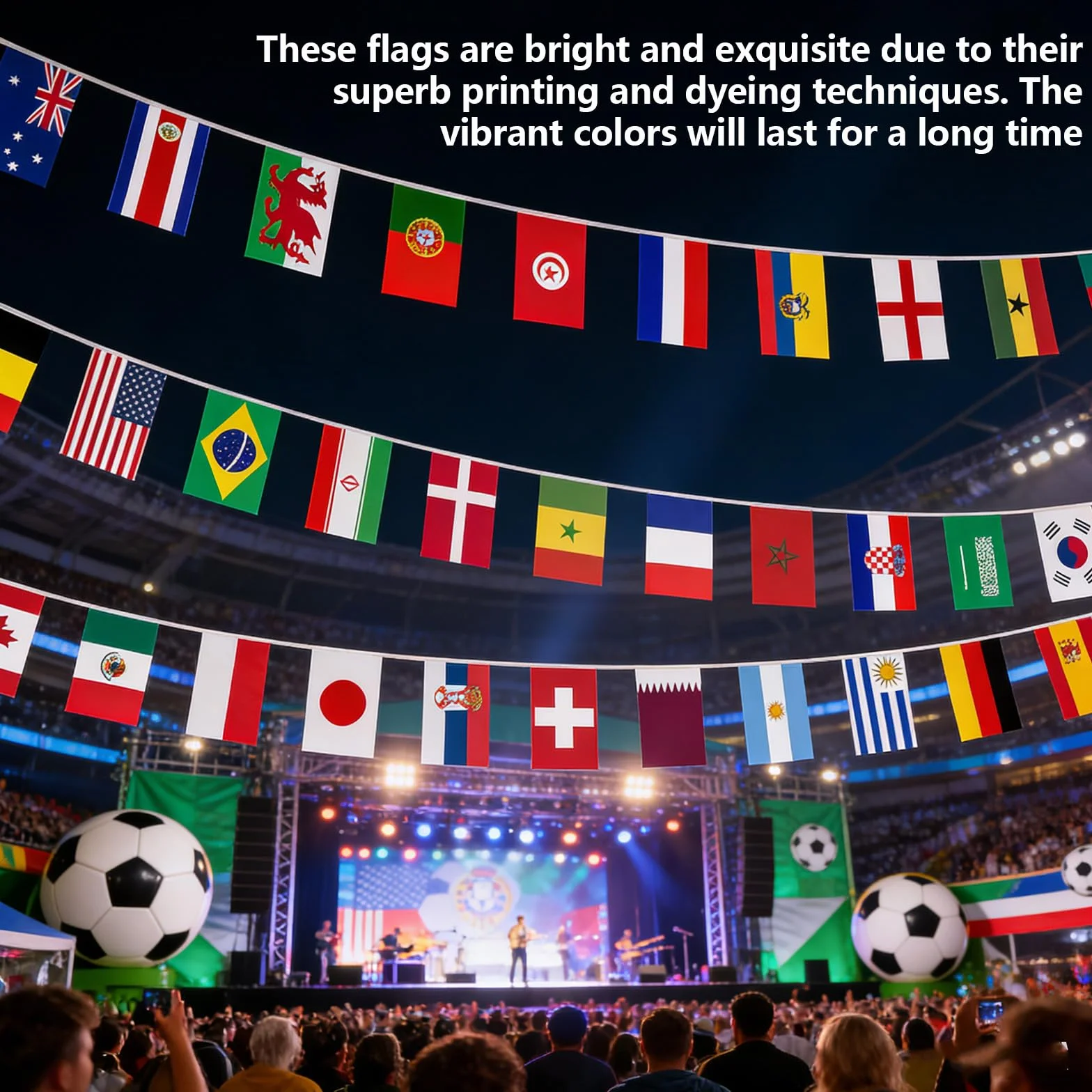 Banderines Mundial 2026, 2 paquetes de 32 banderines, 20 m, guirnalda decorativa de fútbol, impresión por ambos lados